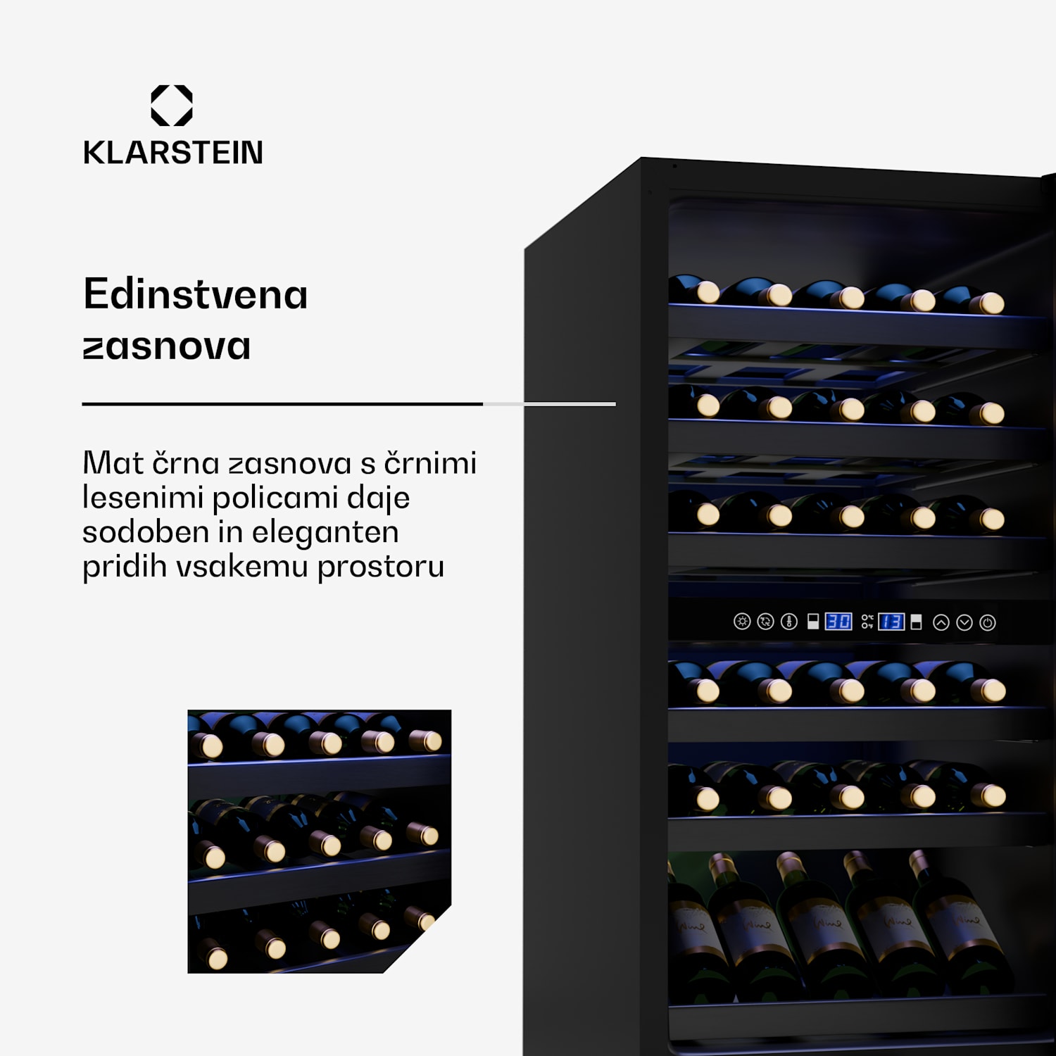 Vinovilla 30 Duo hladilnik za vino, 2 hladilni coni, 30 steklenic, lesene police, 5-18 °C 30 steklenic | 2 | Matt Črna