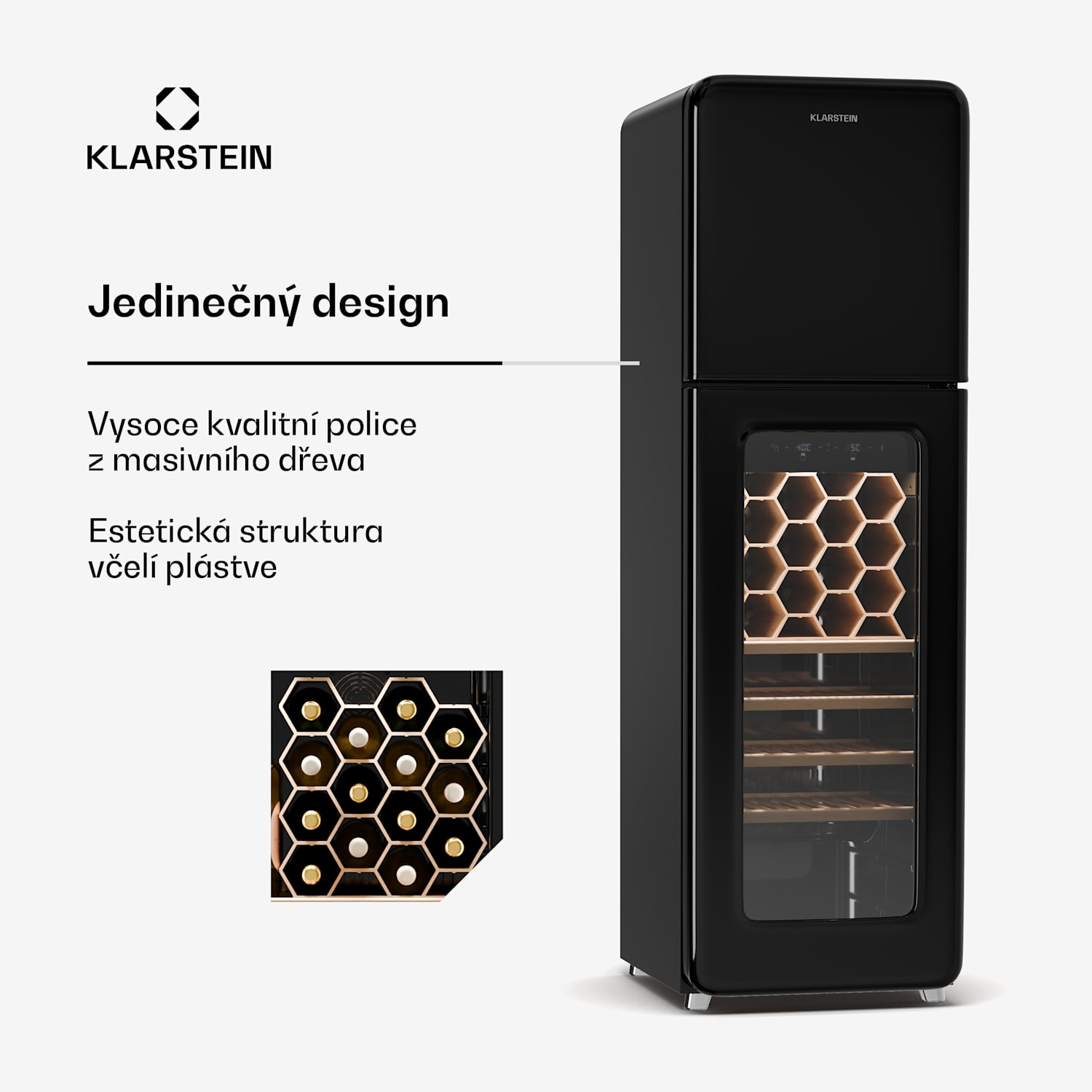 Shirley Wine Cooler + Freezer, 2-in-1-Gerät, Vintage, 2 Kühlzonen, 60 Flaschen 60 lahví | 2 chladicí zóny | Černá