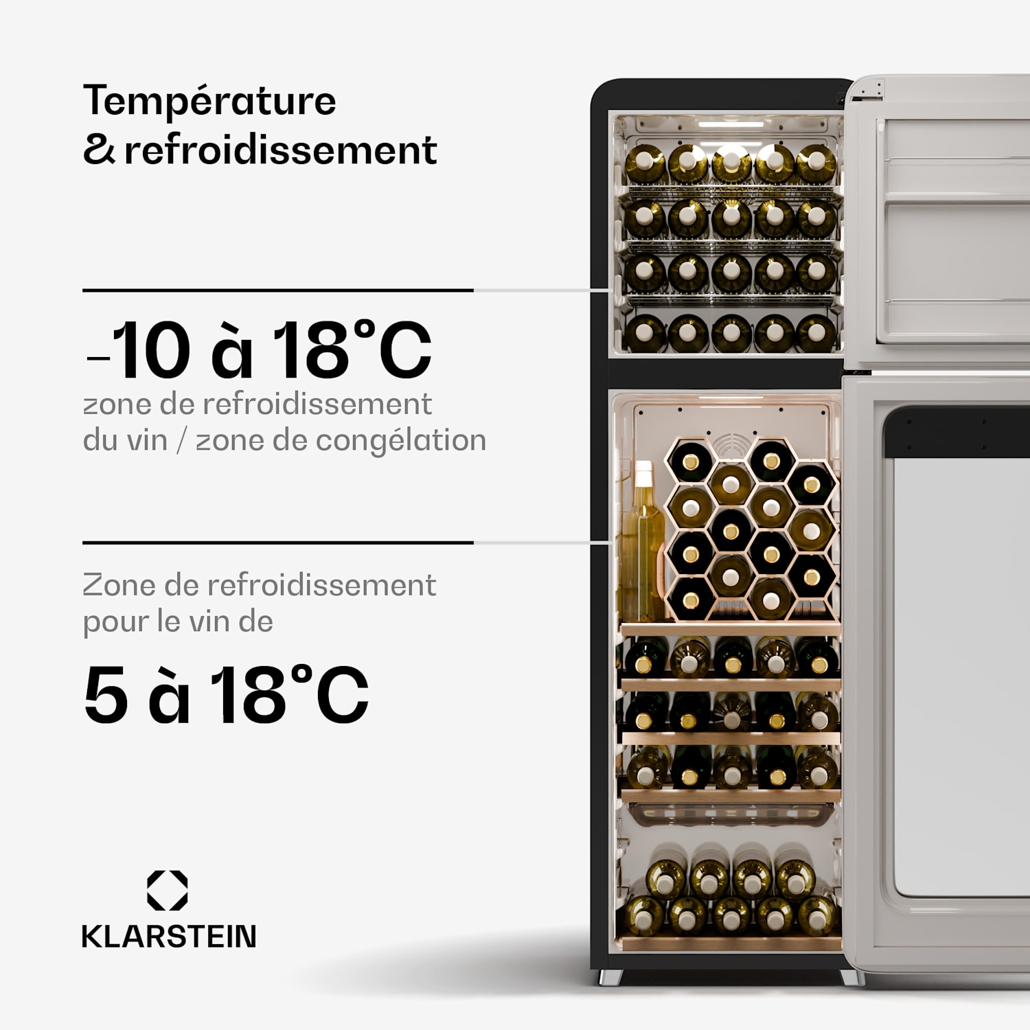 Shirley wijnkoeler + vriezer | 2-in-1 apparaat | Vintage | 2 koelzones | 60 flessen 60 flessen | 2 koelzones | Zilver Chroom