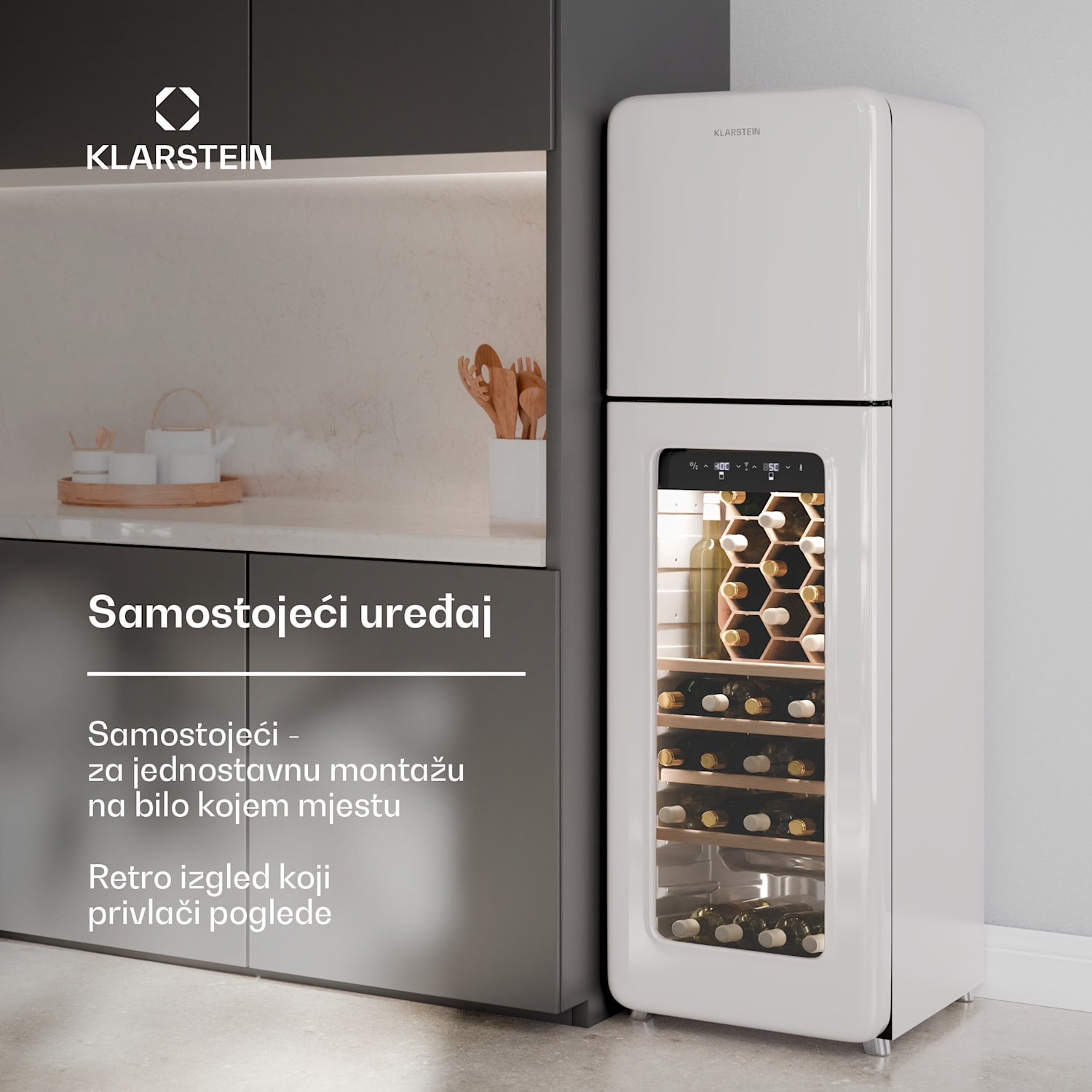 Shirley Wine Cooler + Freezer, 2-in-1-Gerät, Vintage, 2 Kühlzonen, 60 Flaschen 60_bottles | 2 | Srebrni krom