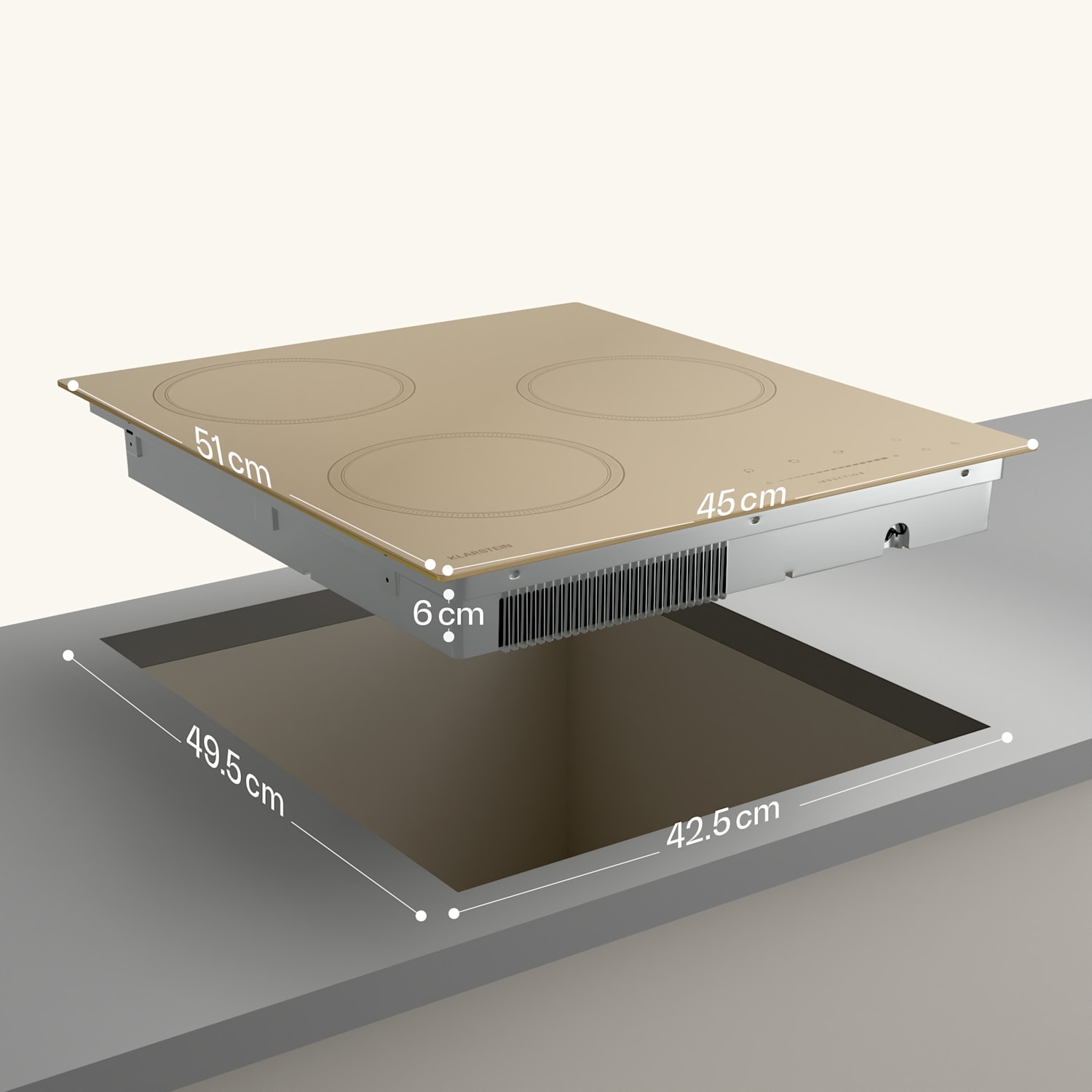 Indukční varná deska Victoria, 45 cm, 6 600 W, 3 varné zóny, posuvné ovládání, boost 45 cm | Krémová