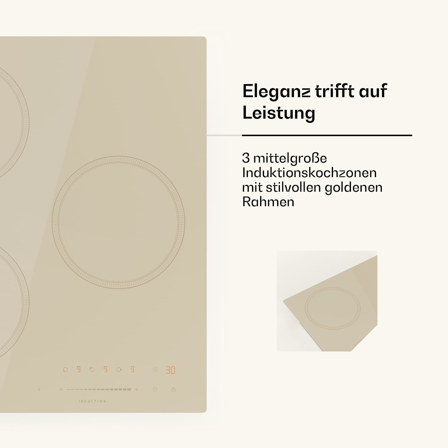 Victoria Induktionskochfeld | 45 cm | 6.600 W | 3 Kochfelder | Slider-Control | Boost 45 cm | Creme