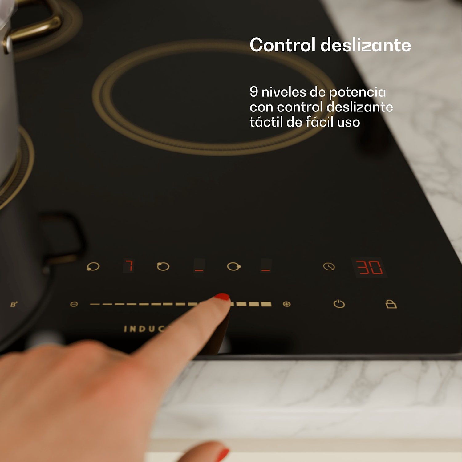 Placa de inducción Victoria | 45 cm | 6600 W | 3 placas | control deslizante | boost 45 cm | Negro
