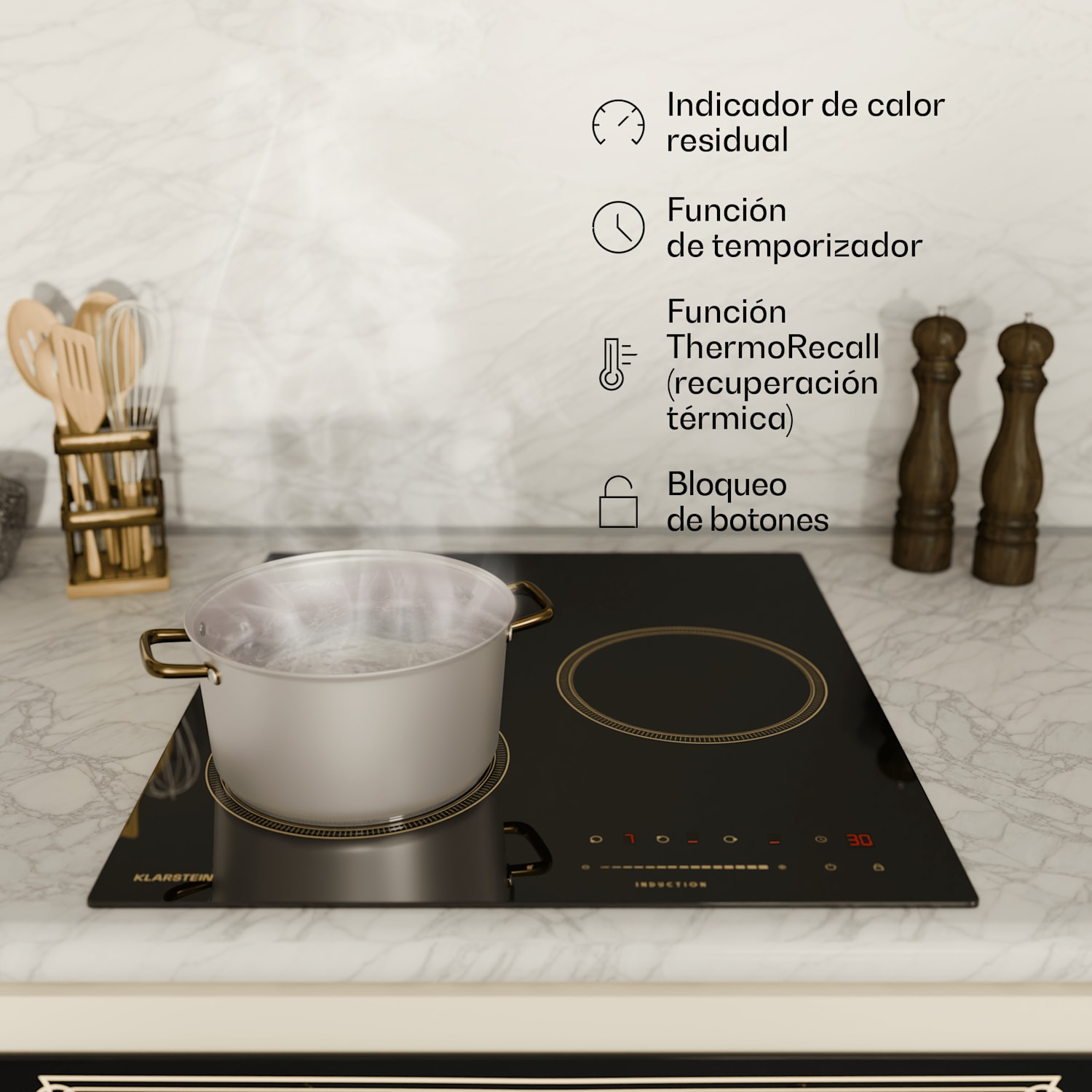 Placa de inducción Victoria | 45 cm | 6600 W | 3 placas | control deslizante | boost 45 cm | Negro