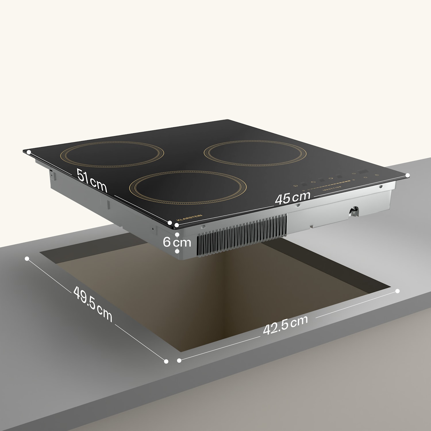 Placa de inducción Victoria | 45 cm | 6600 W | 3 placas | control deslizante | boost 45 cm | Negro