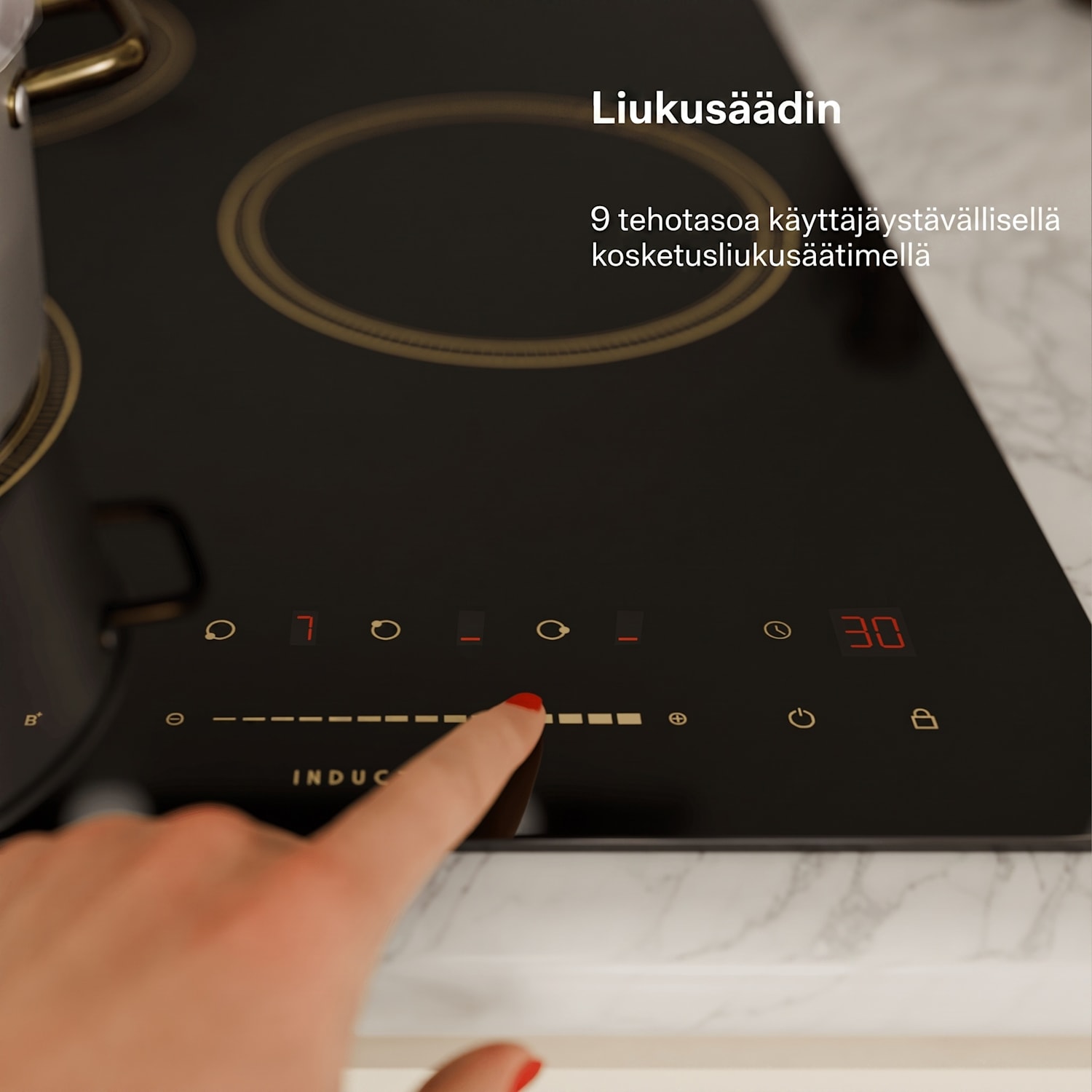 Victoria induktiokeittotaso | 45 cm | 6600 W | 3 keittoaluetta | liukusäädin | turbo 45 cm | ei Flex-aluetta | Musta