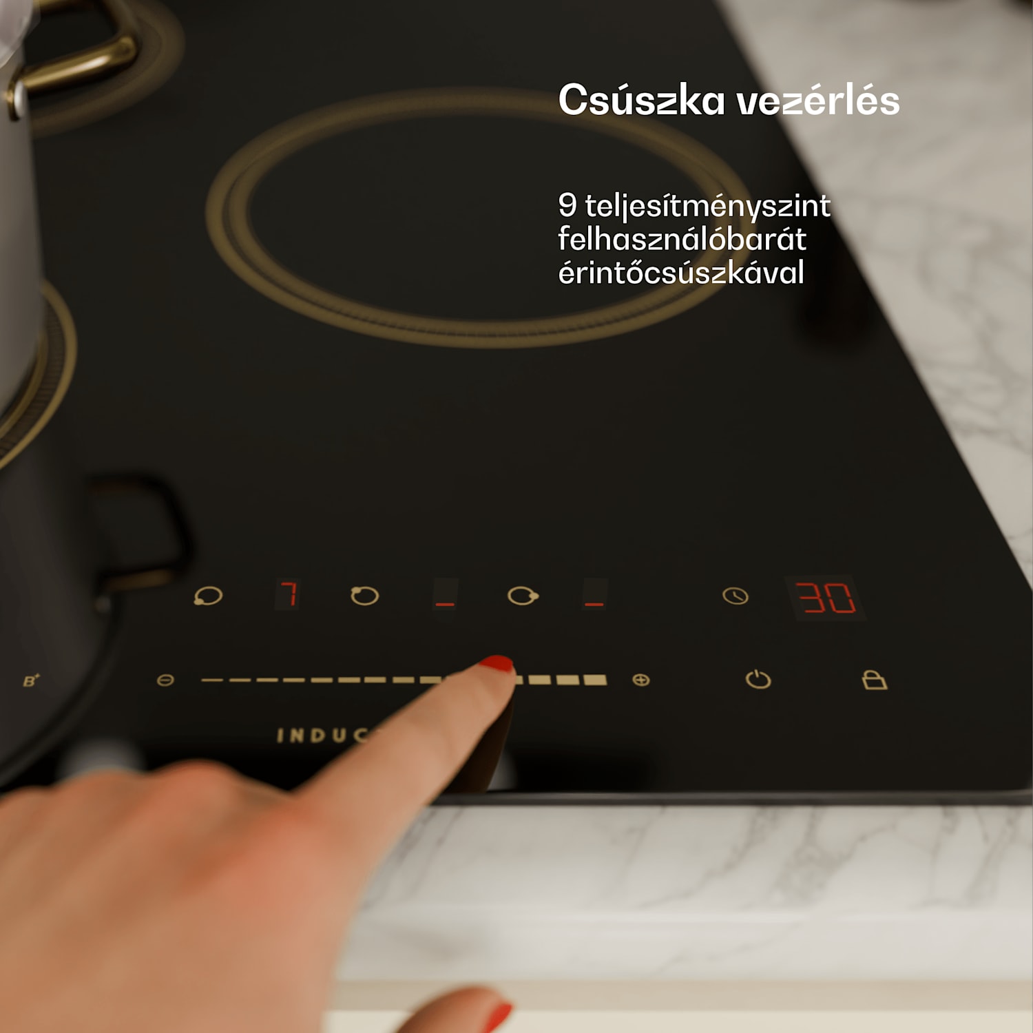 Victoria indukciós főzőlap, 45 cm, 6 600 W, 3 főzőzóna, csúszka vezérlés, boost 45 cm | Fekete