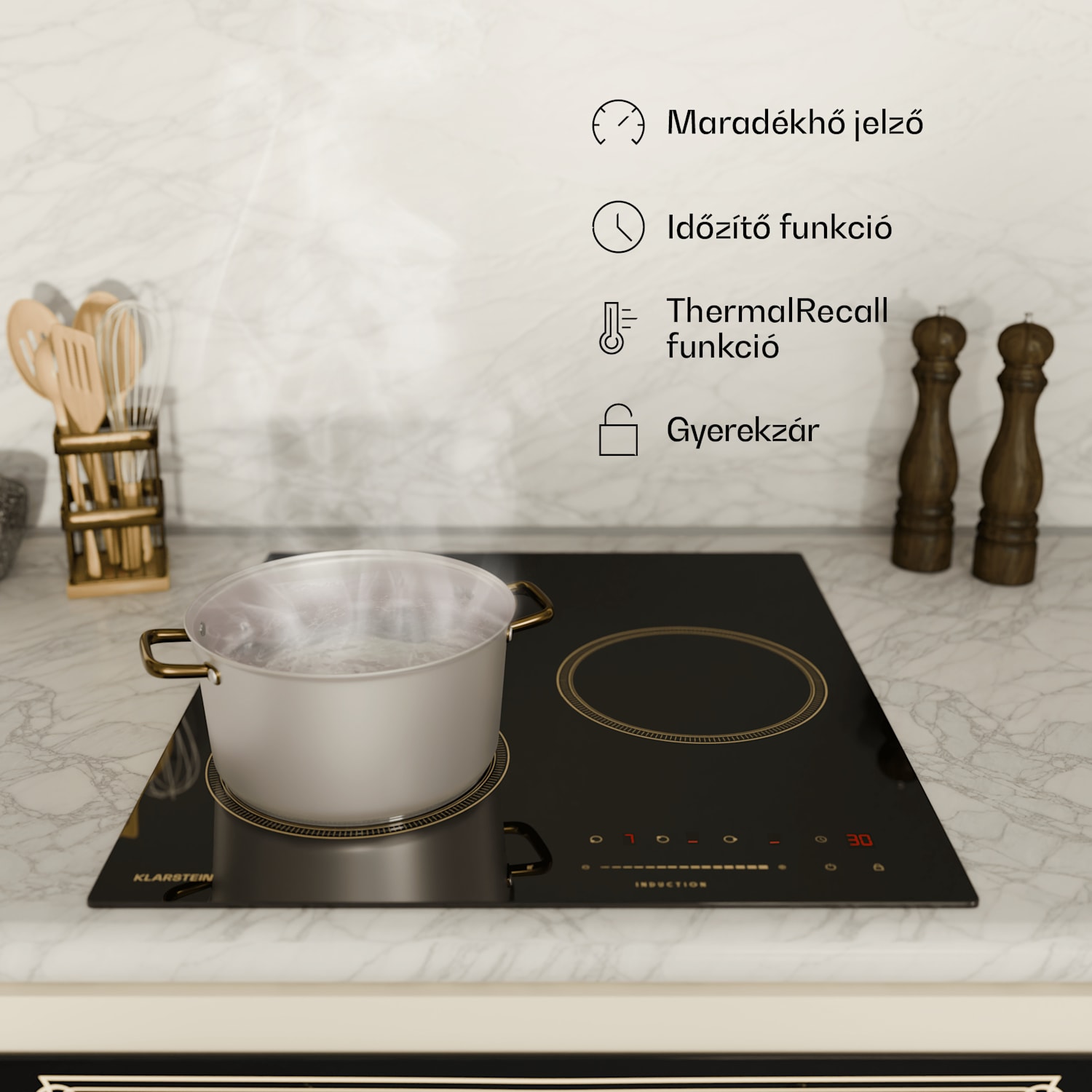 Victoria indukciós főzőlap, 45 cm, 6 600 W, 3 főzőzóna, csúszka vezérlés, boost 45 cm | Fekete