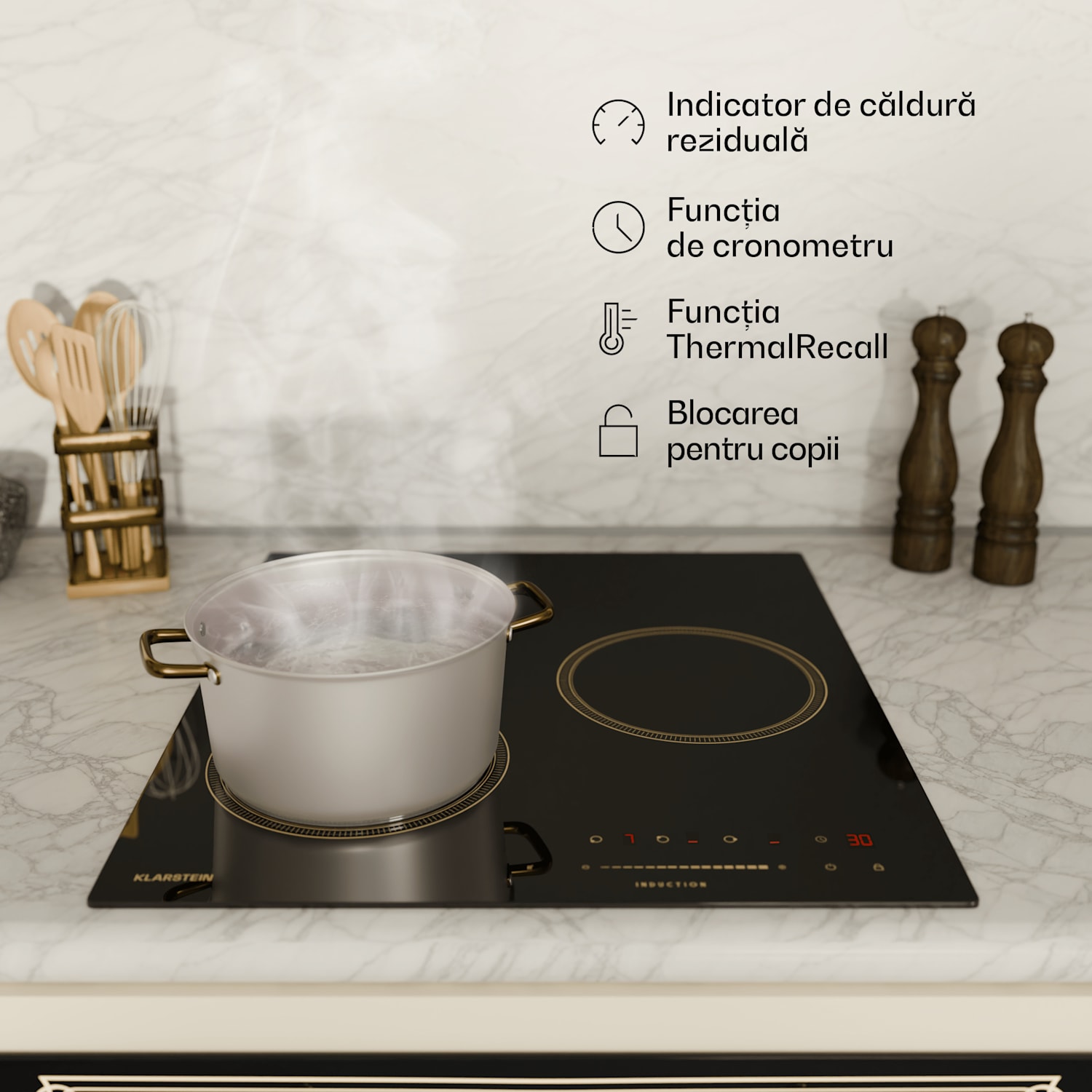 Plită cu inducție Victoria, 45 cm, 6 600 W, 3 zone de gătit, control glisant, boost 45 cm | Negru