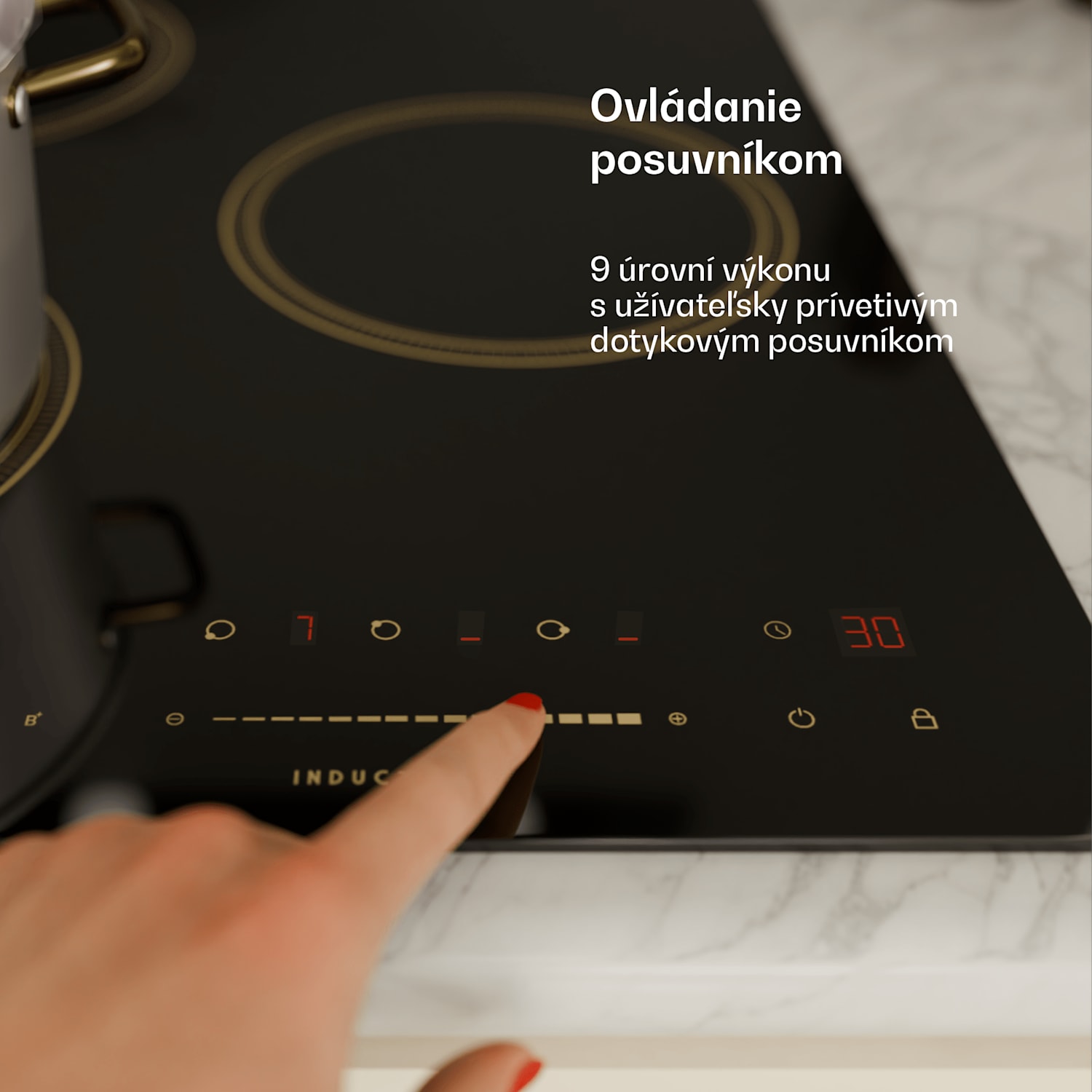 Victoria indukčná varná doska, 45 cm, 6 600 W, 3 varné zóny, ovládanie posuvníkom, boost 45 cm | Čierna