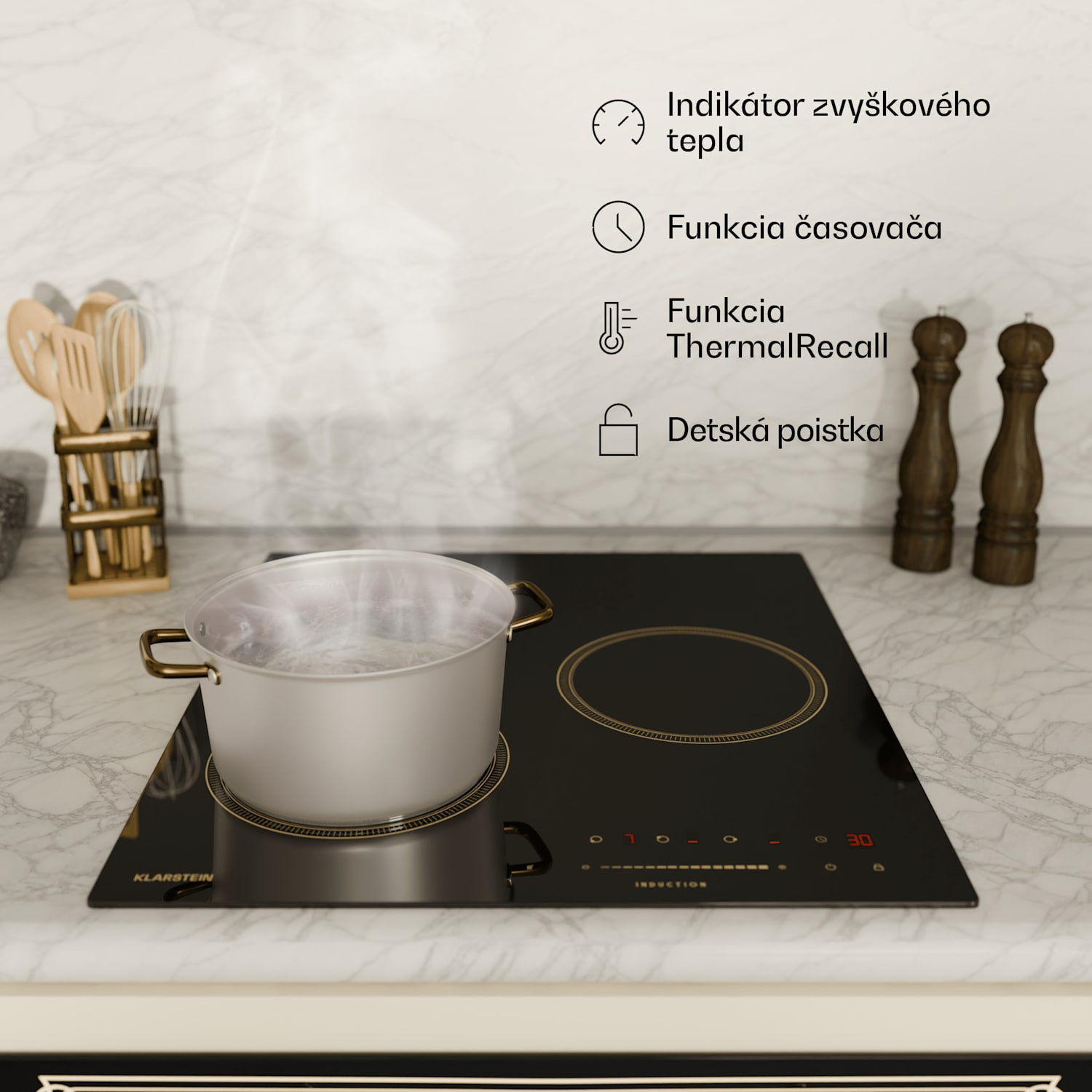 Victoria indukčná varná doska, 45 cm, 6 600 W, 3 varné zóny, ovládanie posuvníkom, boost 45 cm | Čierna