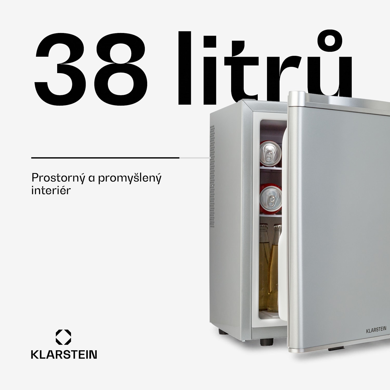 Happy Hour 38, mini lednice, minibar, lednice na nápoje, 38 litrů, 26 dB 38 litrů | C | Stříbrná