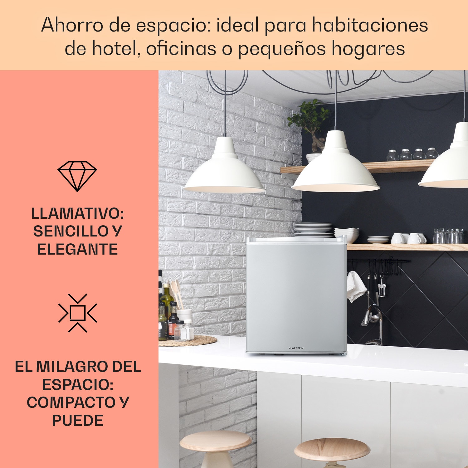 Happy Hour 38 mini nevera Minibar nevera para bebidas 38 litros 26 dB 38 L | Plata