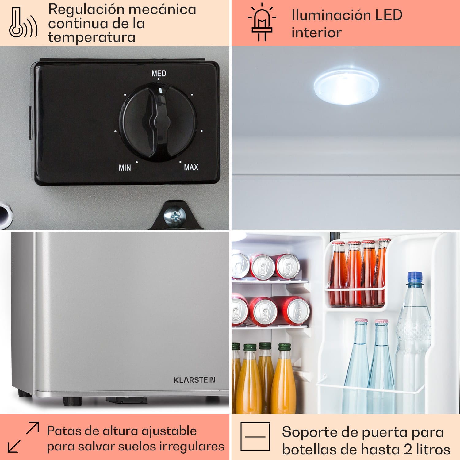 Happy Hour 38 mini nevera Minibar nevera para bebidas 38 litros 26 dB 38 L | Plata