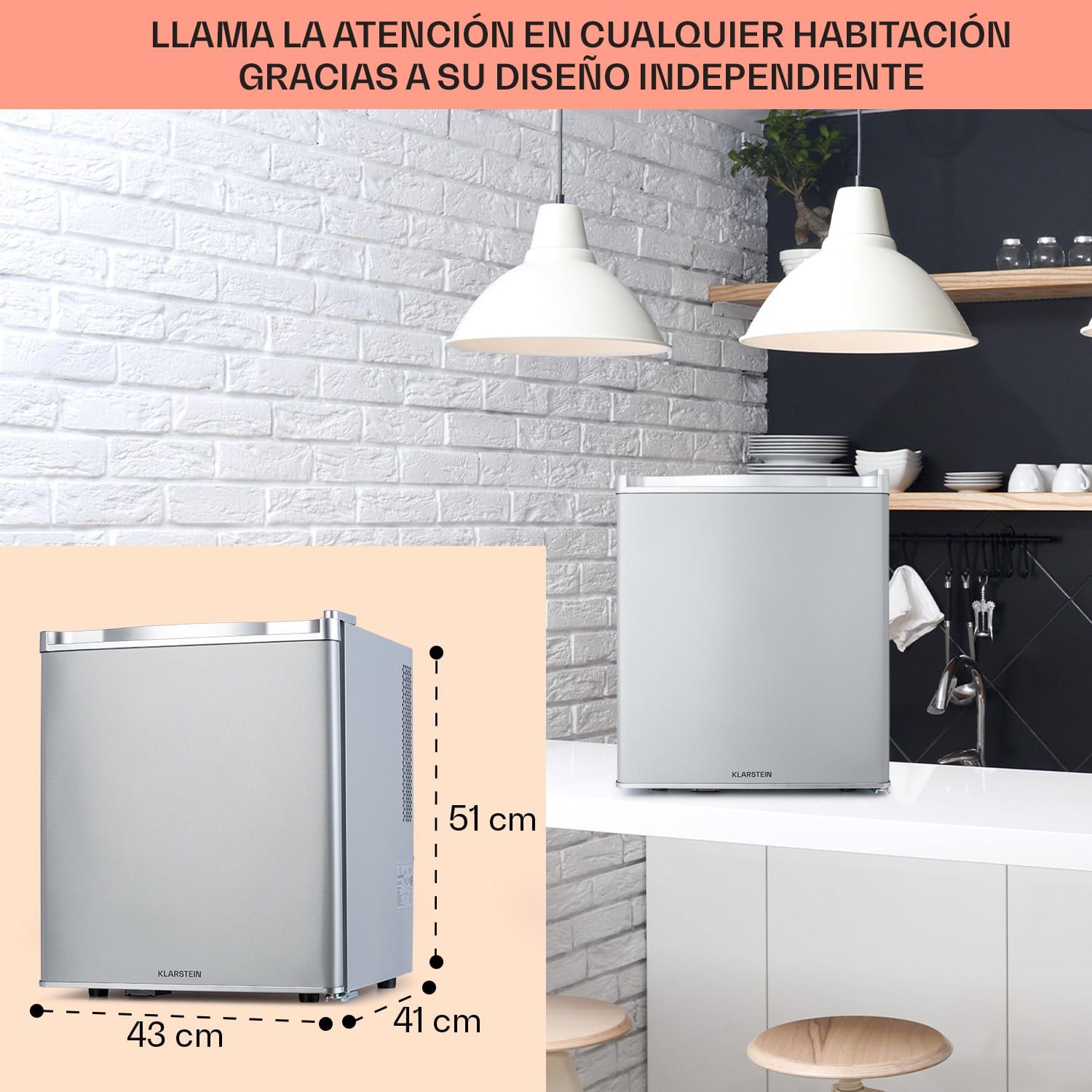 Happy Hour 38 mini nevera Minibar nevera para bebidas 38 litros 26 dB 38 L | Plata