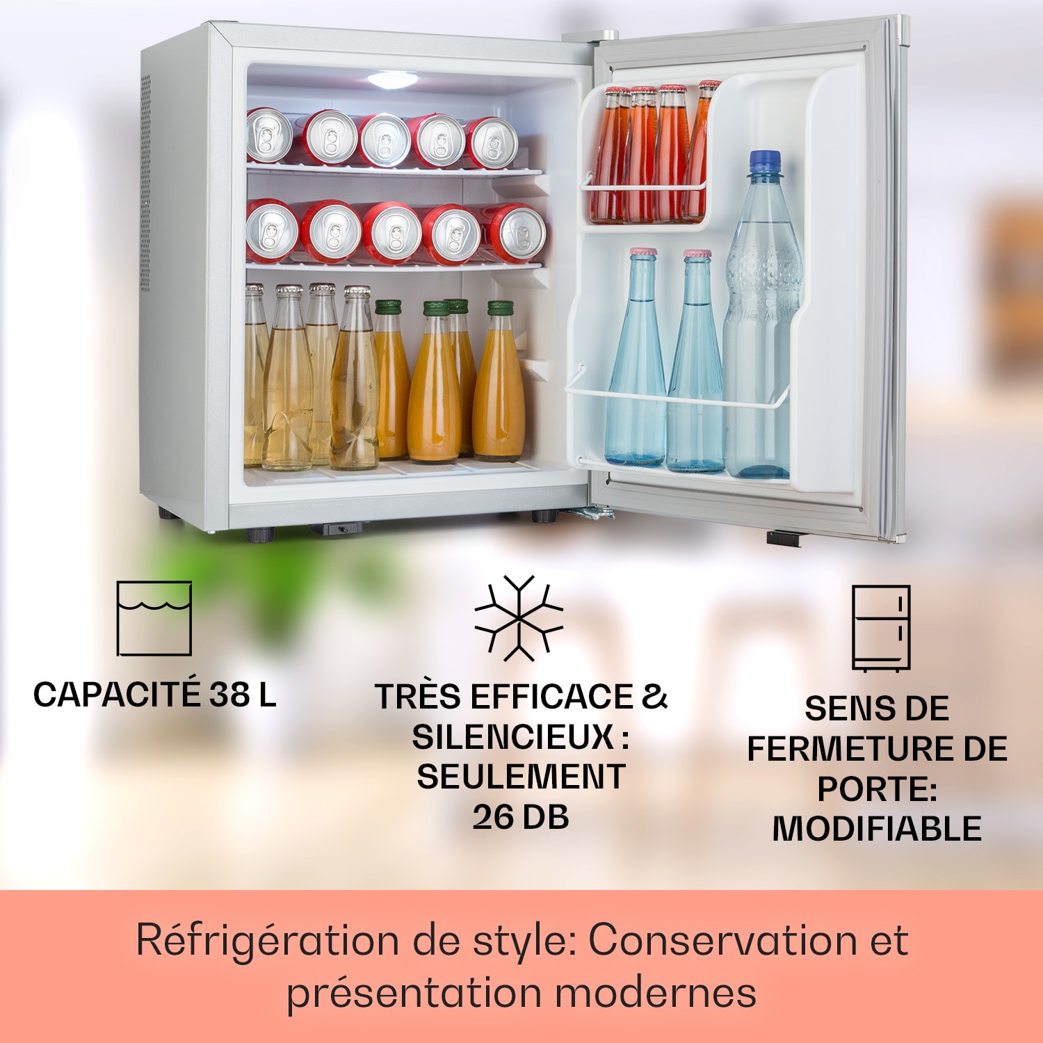 Happy Hour 38 Mini réfrigérateur mini bar réfrigérateur à boissons 38 L 26 dB 38 L | Argent