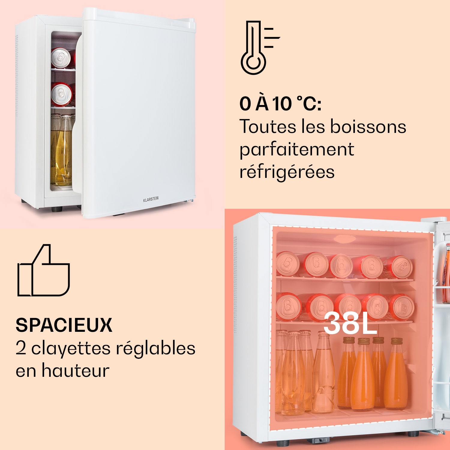 Happy Hour 38 mini-koelkast minibar drankkoelkast 38 liter 26 dB 38 ltr | Wit