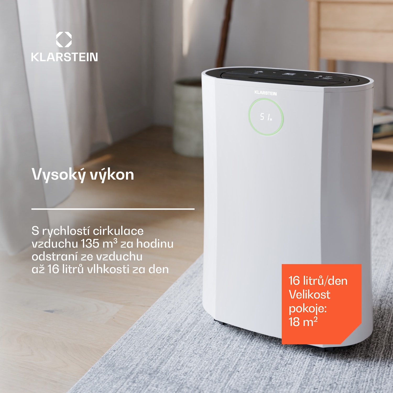 DryFy ProConnect 16L odvlhčovač vzduchu, 16 l/den, 18 m², WiFi, Aplikace, LED indikátor, 24-hodinový časovač 16L/24h | Bílá | Ne