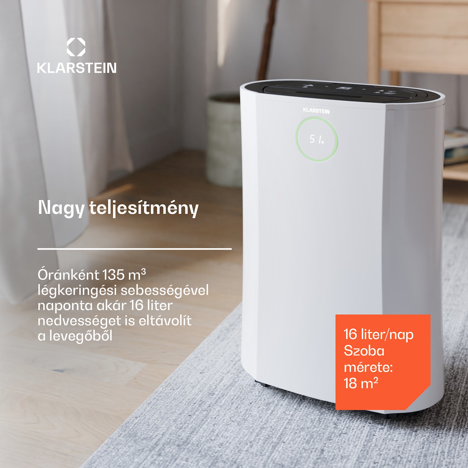 DryFy ProConnect 16L párátlanító, 16 l/nap, 18 m², WiFi, App, LED kijelző, 24 órás időzítő 16L/24h | Fehér | Nem
