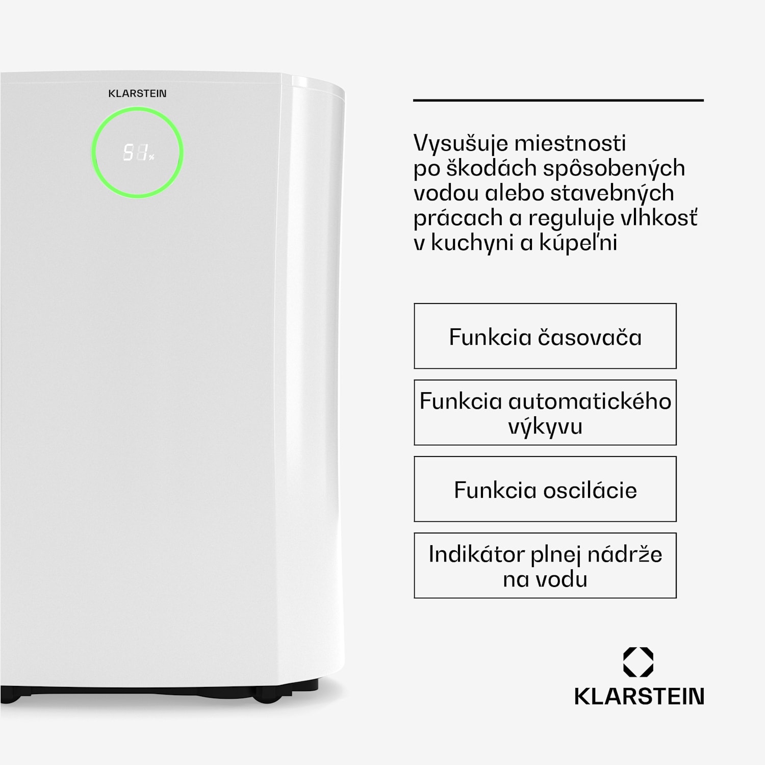 DryFy ProConnect 16L odvlhčovač vzduchu, 16 l/deň, 18 m², WiFi, Aplikácia, LED indikátor, 24-hodinový časovač 16L/24h | Biela | Nie