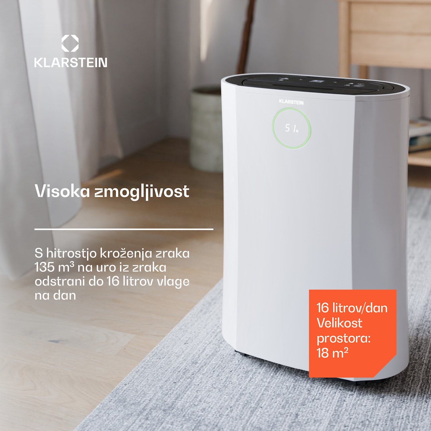 DryFy ProConnect 16L razvlaževalnik zraka, 16 l/dan, 18 m², WiFi, Aplikacija, Indikator LED, 24-urni časovnik 16L/24h | Bela | Ne