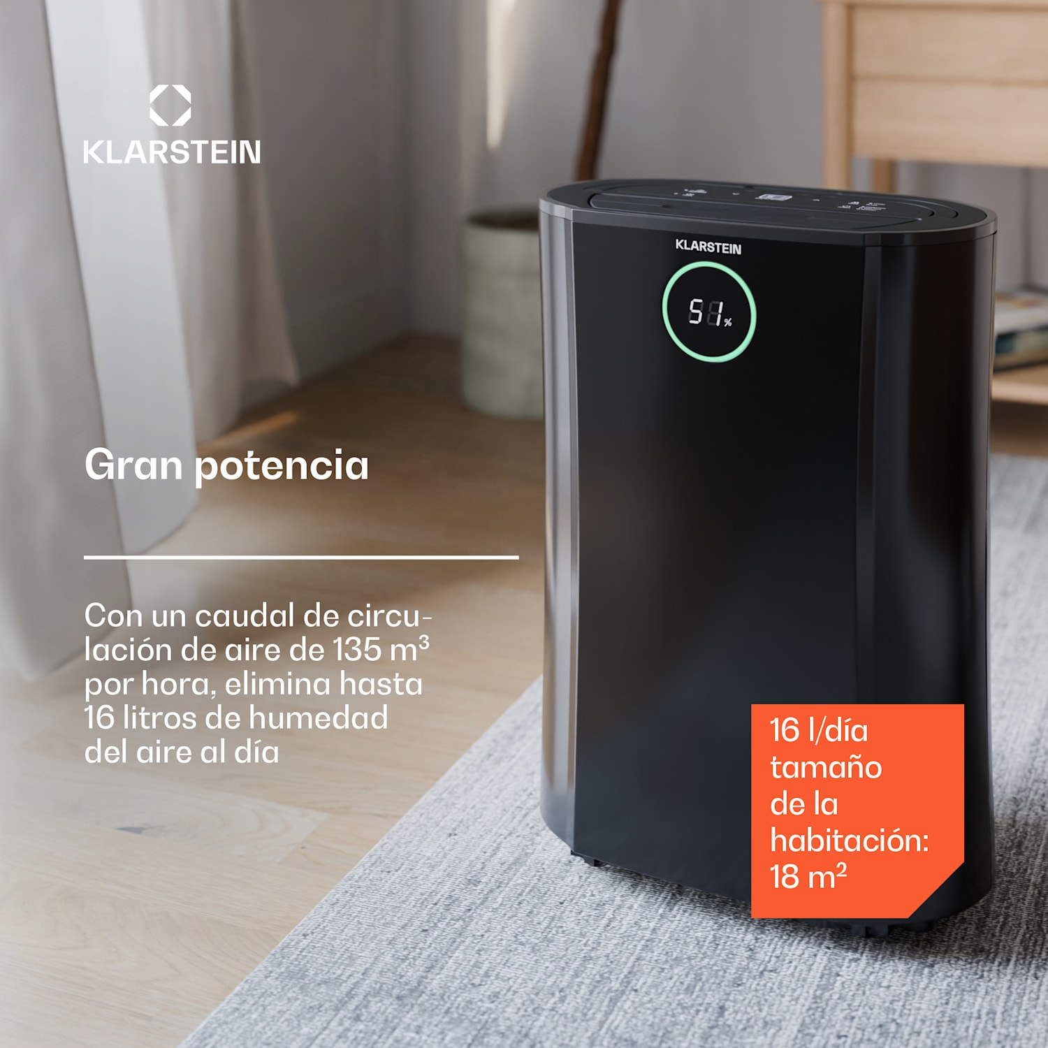Deshumidificador DryFy ProConnect 16L | 16 L/día | 24 m² | WiFi | App | Indicador LED | Temporizador 24h 