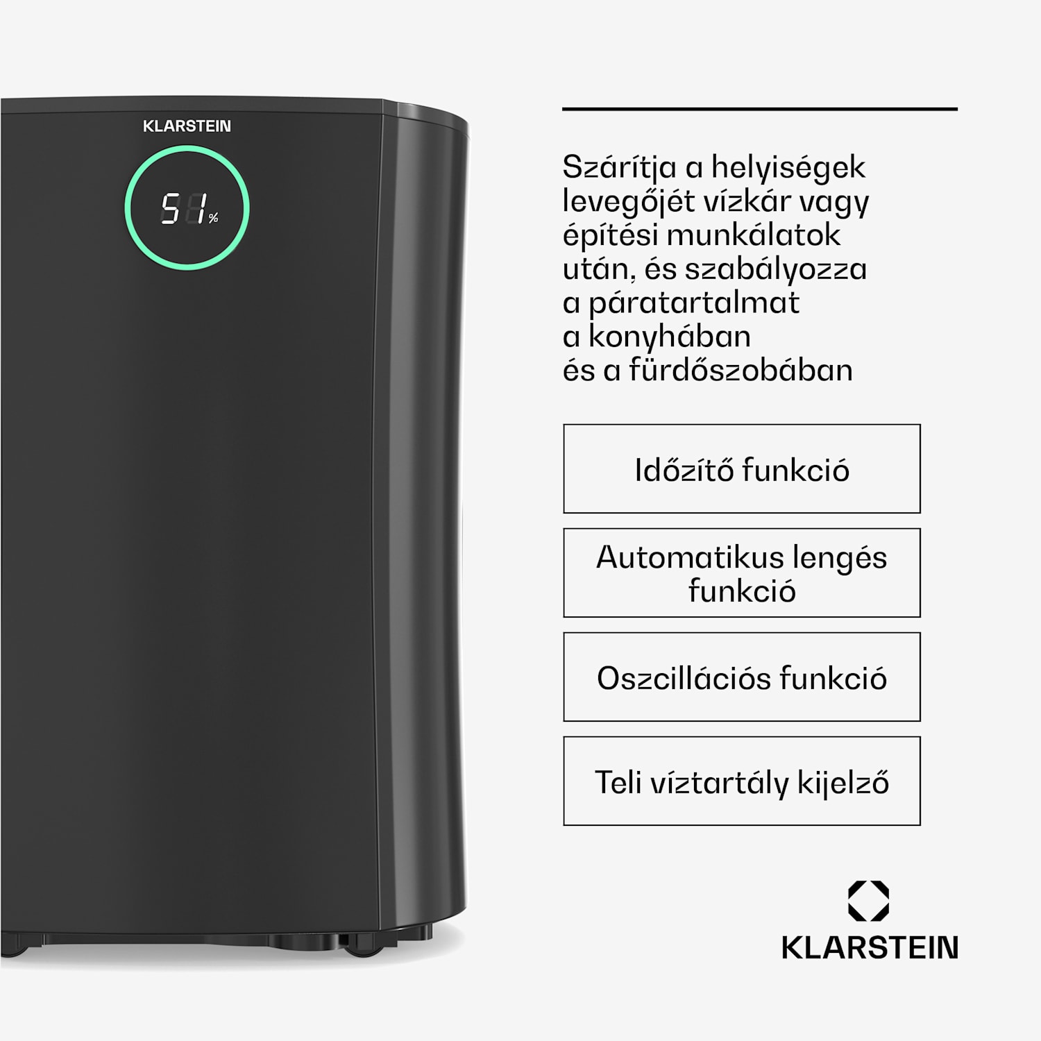 DryFy ProConnect 16L párátlanító, 16 l/nap, 18 m², WiFi, App, LED kijelző, 24 órás időzítő 16L/24h | Fekete | Igen