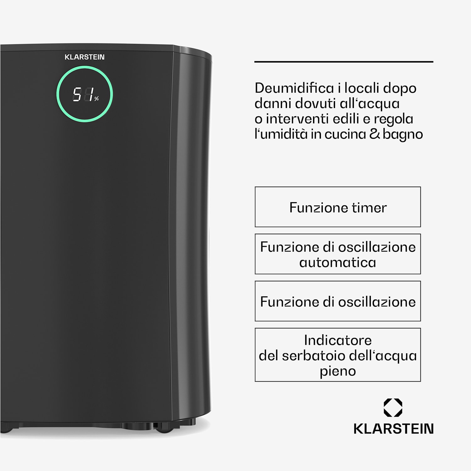 DryFy ProConnect 16L deumidificatore | 16 L/giorno | 24 m² | WiFi | App | Spia a LED | Timer da 24h 