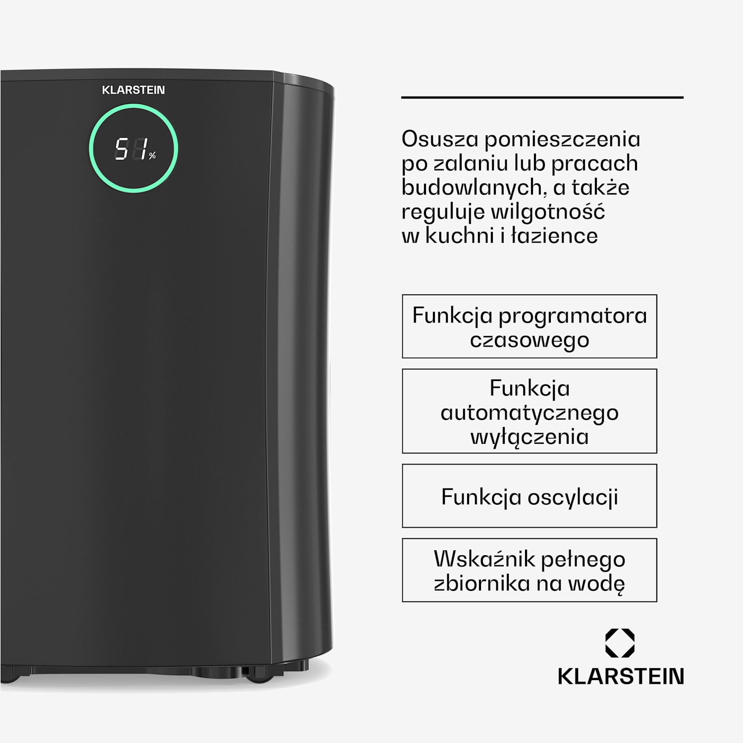 DryFy ProConnect 16L osuszacz powietrza, 16 l/doba, 18 m², Wi-Fi, aplikacja, wskaźnik LED, dobowy programator czasowy 