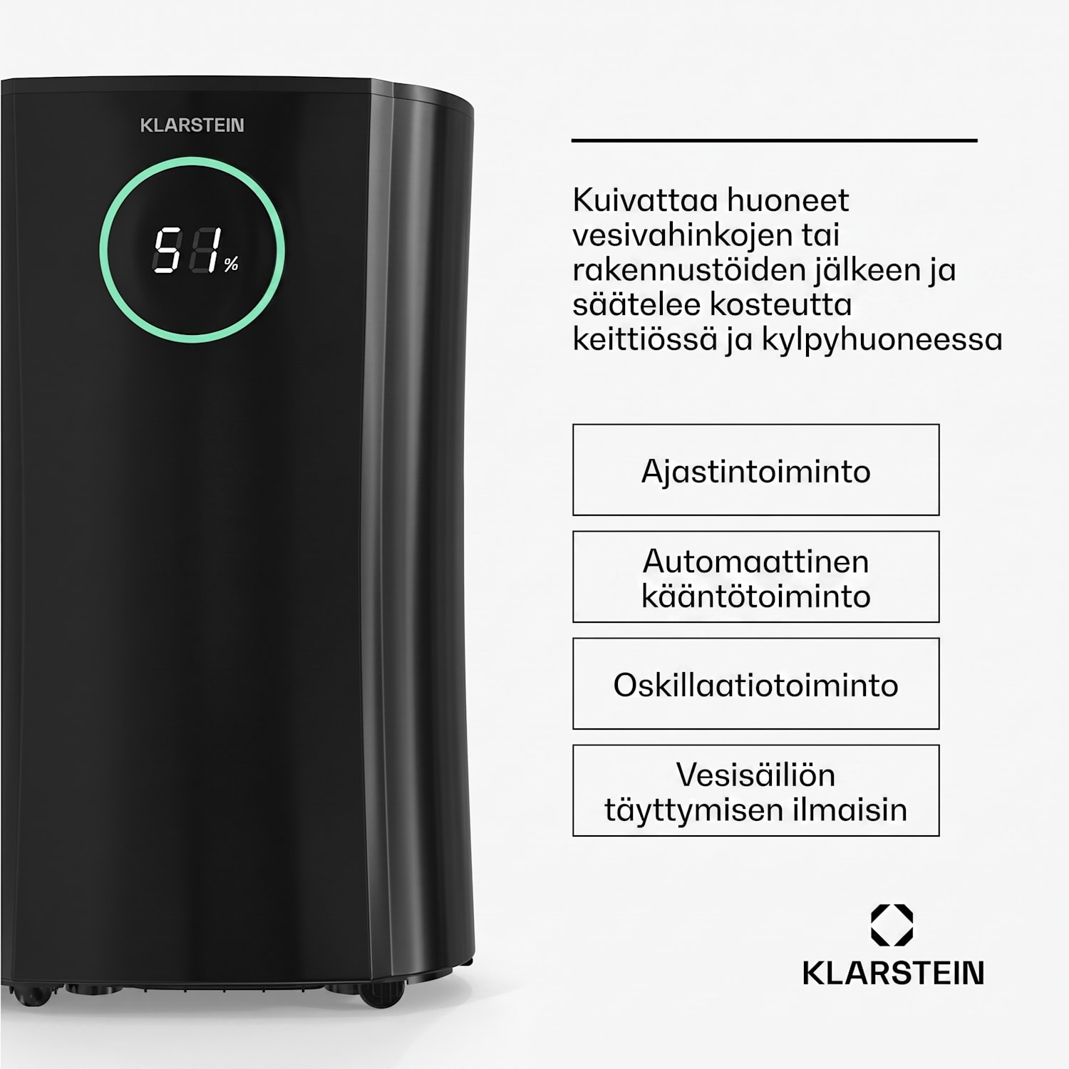 DryFy ProConnect 24L ilmankuivain | 24 l/vrk | 36 m² | WiFi | sovellus | LED-ilmaisin | 24 h ajastin 24 L / 24 h | Musta | Kyllä