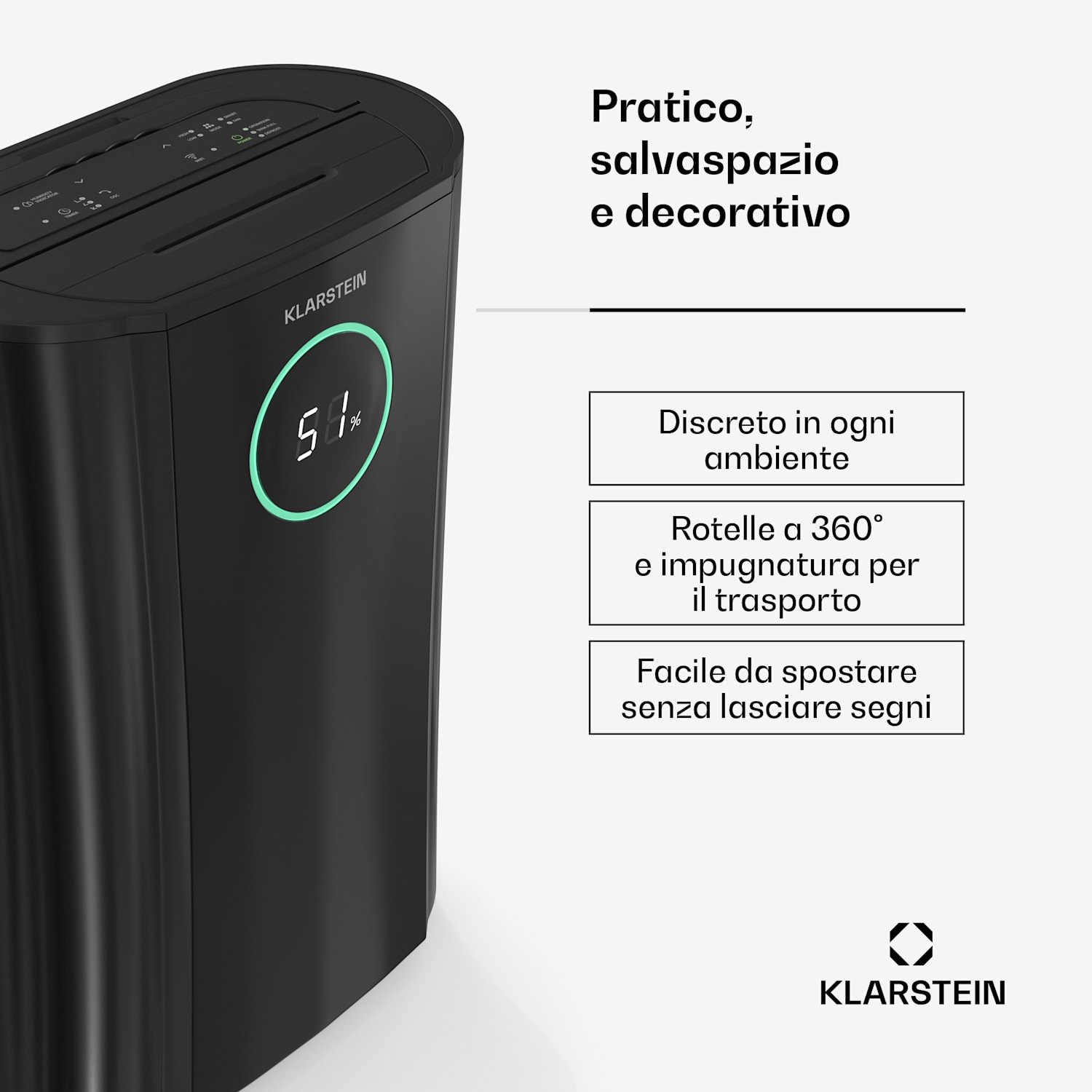 DryFy ProConnect 24L deumidificatore | 24 L/giorno | 36 m² | WiFi | App | Spia a LED | Timer da 24h 