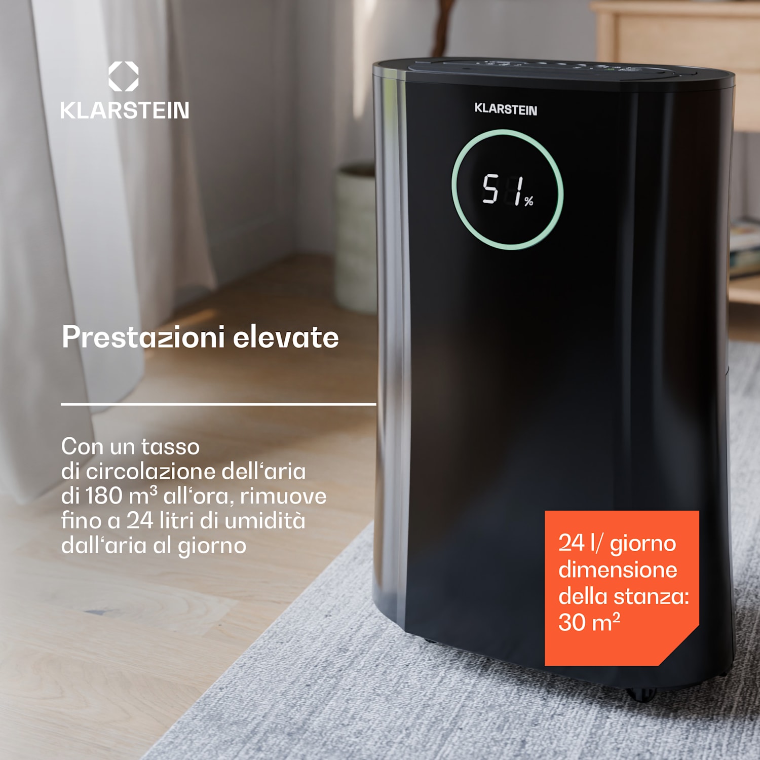 DryFy ProConnect 24L deumidificatore | 24 L/giorno | 36 m² | WiFi | App | Spia a LED | Timer da 24h 