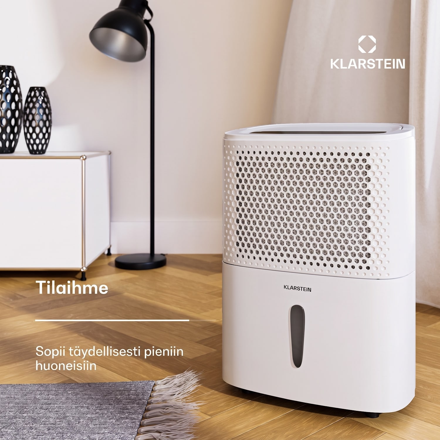 DryFy 10L -ilmankuivain | 10 l/vrk | 12 m² | 80 m³/h | ajastin | vesisäiliö | siirrettävä 10L/24h | Valkoinen