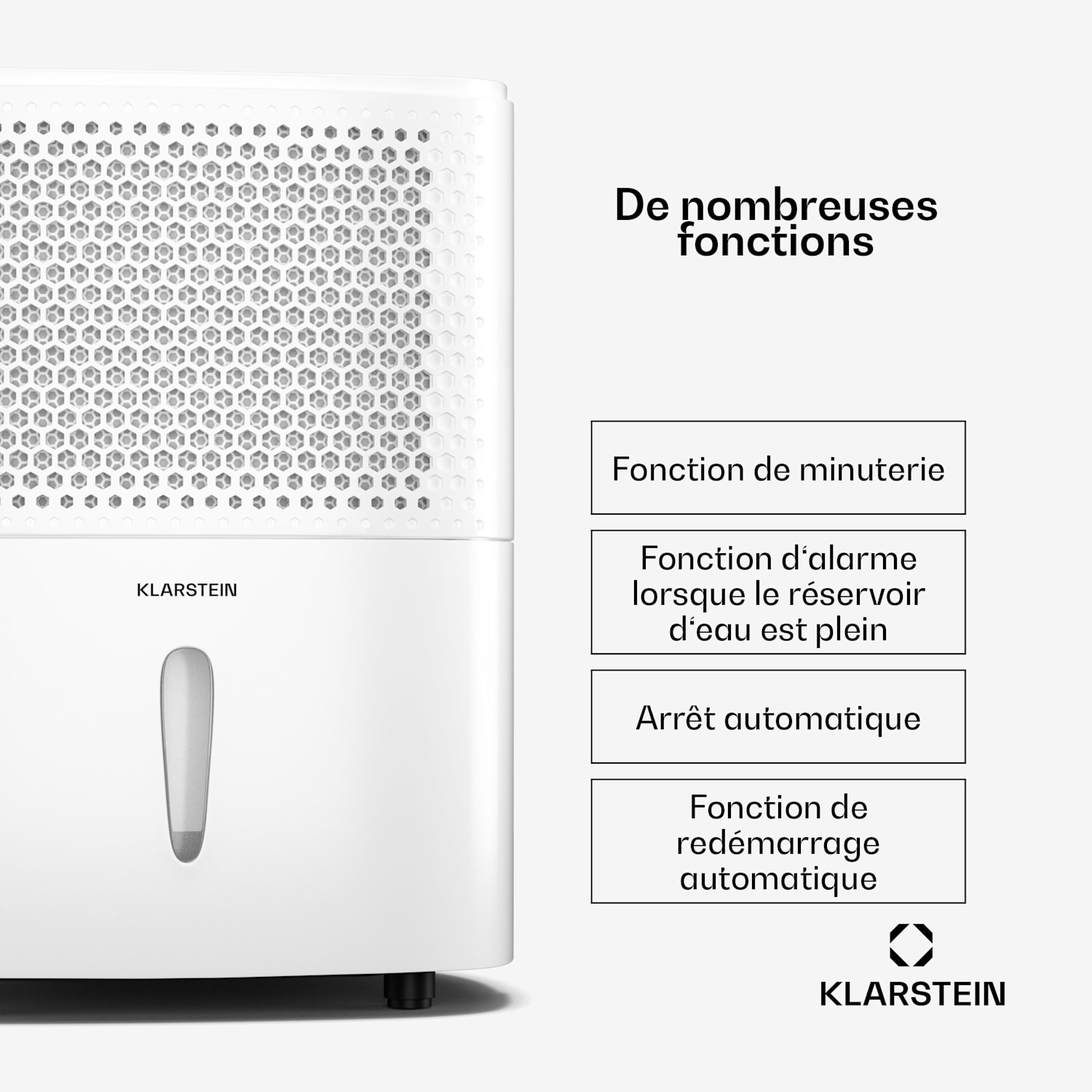 DryFy 10 L Déshumidificateur | 10 L/jour | 12 m² | 80 m³/h | Minuteur | Réservoir d'eau | mobile 