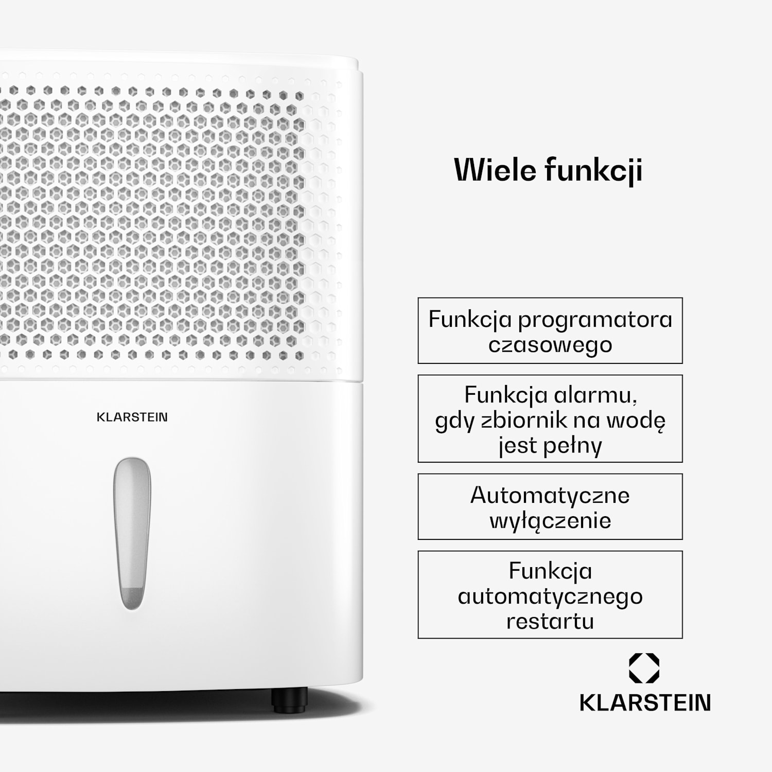 DryFy 10L osuszacza powietrza, 10 l/24 h, 12 m², 80 m³/h, programator czasowy, zbiornik na wodę, przenośny 