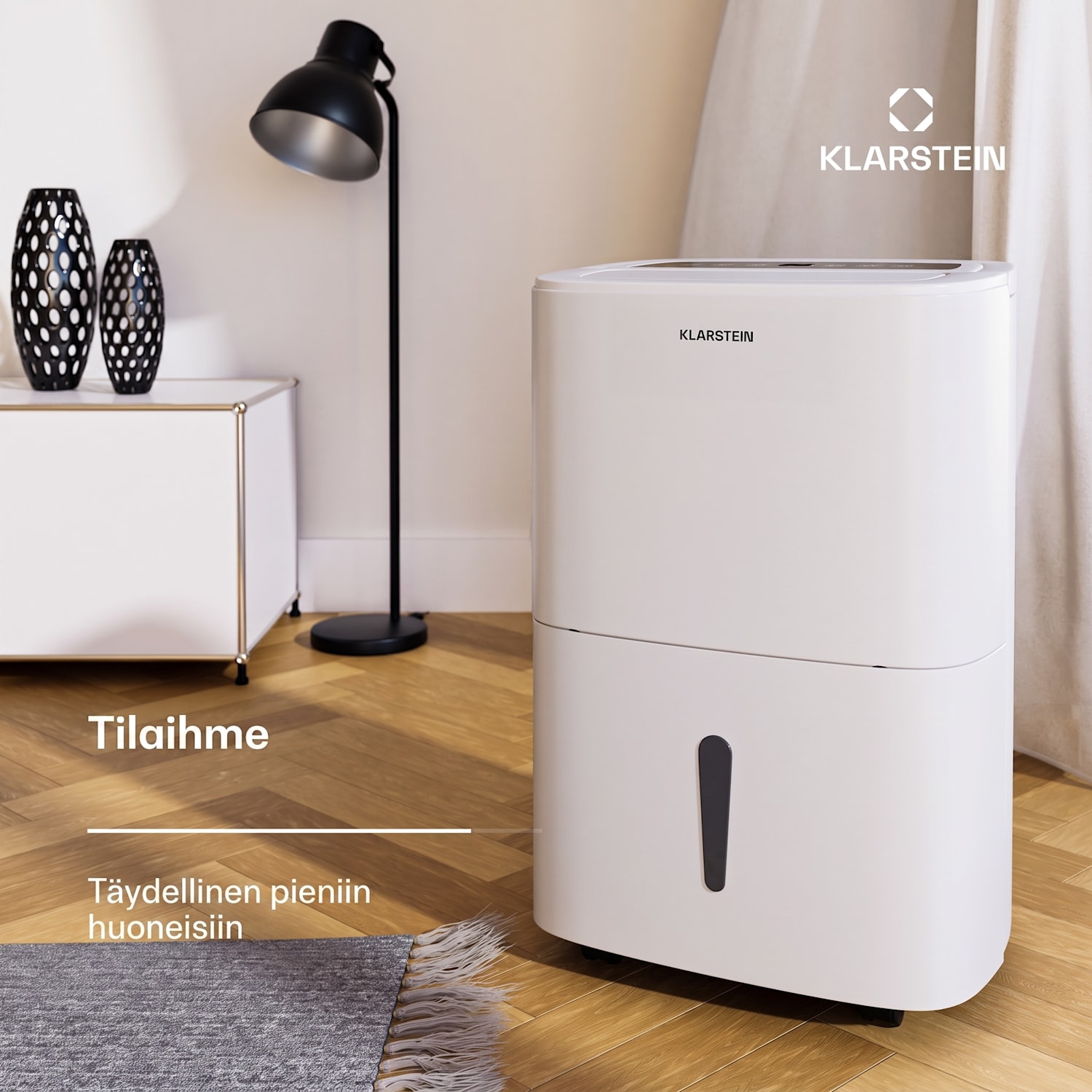 DryFy 20L -ilmankuivain | 20 l/vrk | 22 m² | 230 m³/h | ajastin | vesisäiliö | siirrettävä 20L/24h | white