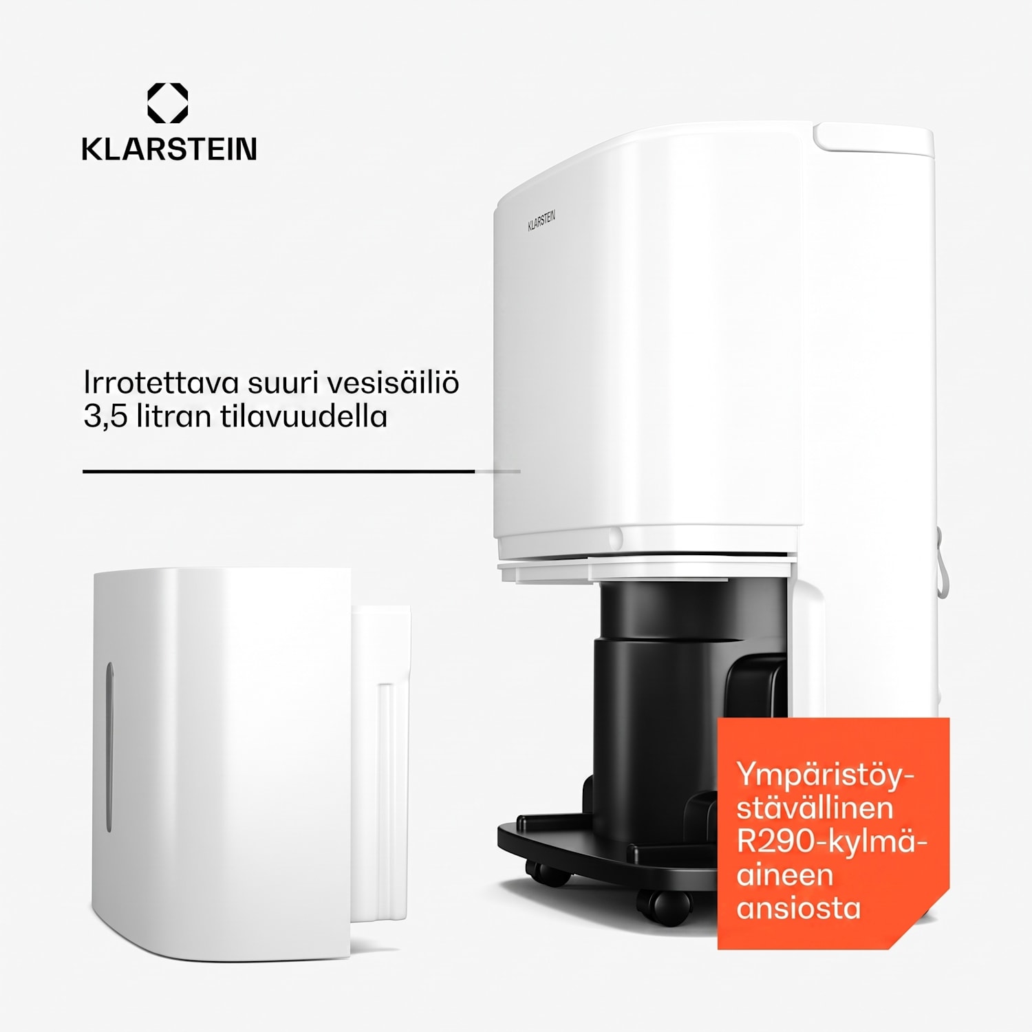 DryFy 20L -ilmankuivain | 20 l/vrk | 22 m² | 230 m³/h | ajastin | vesisäiliö | siirrettävä 20L/24h | white