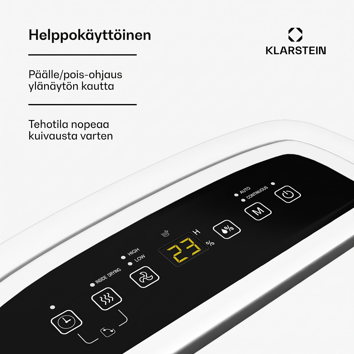 DryFy 20L -ilmankuivain | 20 l/vrk | 22 m² | 230 m³/h | ajastin | vesisäiliö | siirrettävä 20L/24h | white