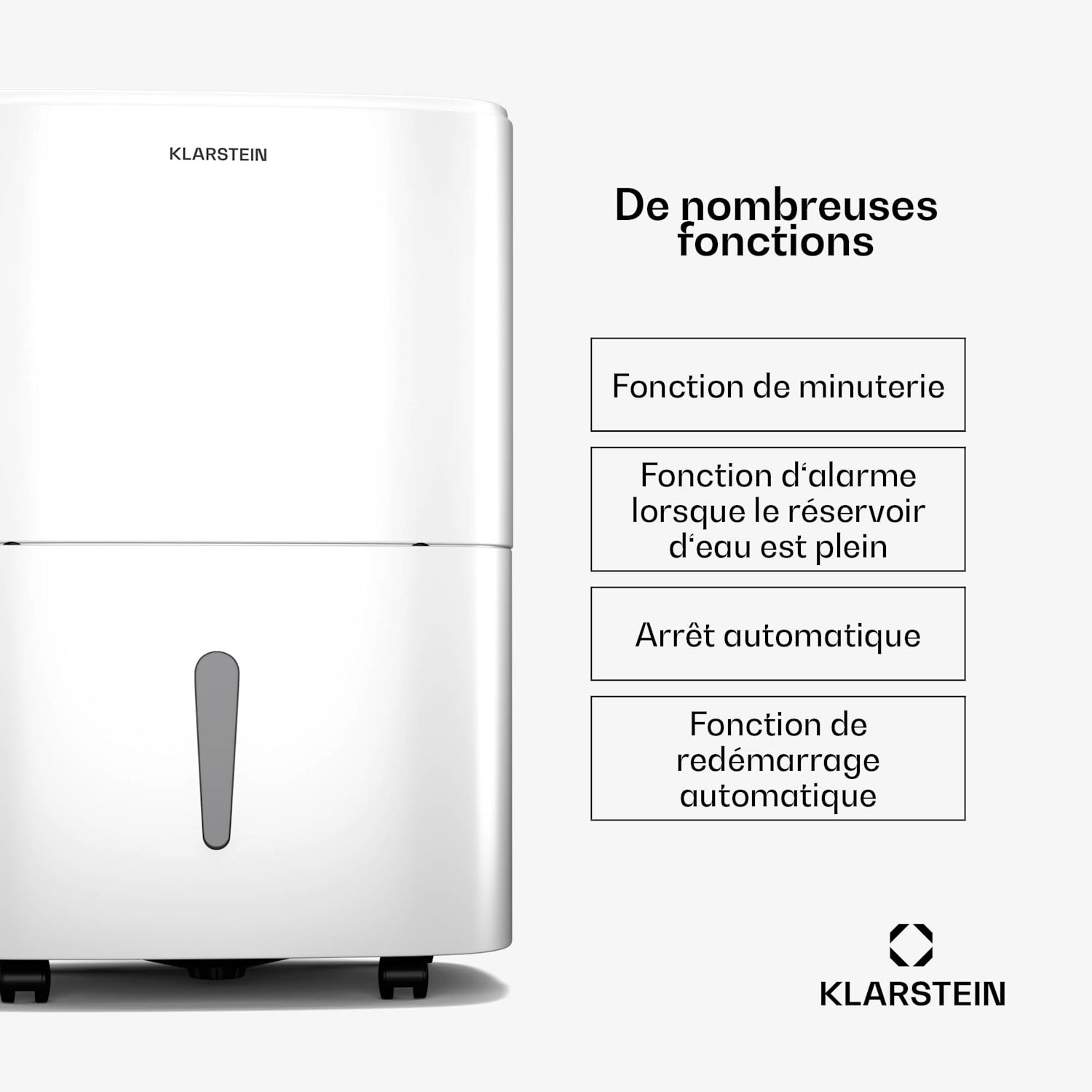 DryFy 20 L Déshumidificateur | 20 L/jour | 22 m² | 230 m³/h | Minuterie | Réservoir d'eau | mobile 