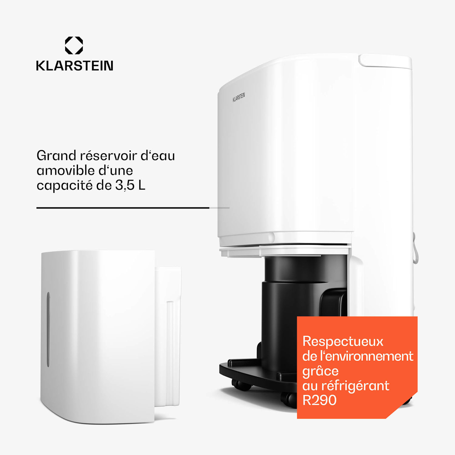 DryFy 20 L Déshumidificateur | 20 L/jour | 22 m² | 230 m³/h | Minuterie | Réservoir d'eau | mobile 