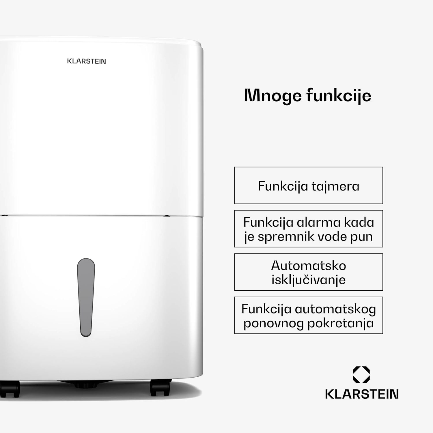 DryFy 20L odvlaživač, 20 L/dan, 50m², 230 m³/h, tajmer, spremnik za vodu, mobilni 20L/24h | Bijela