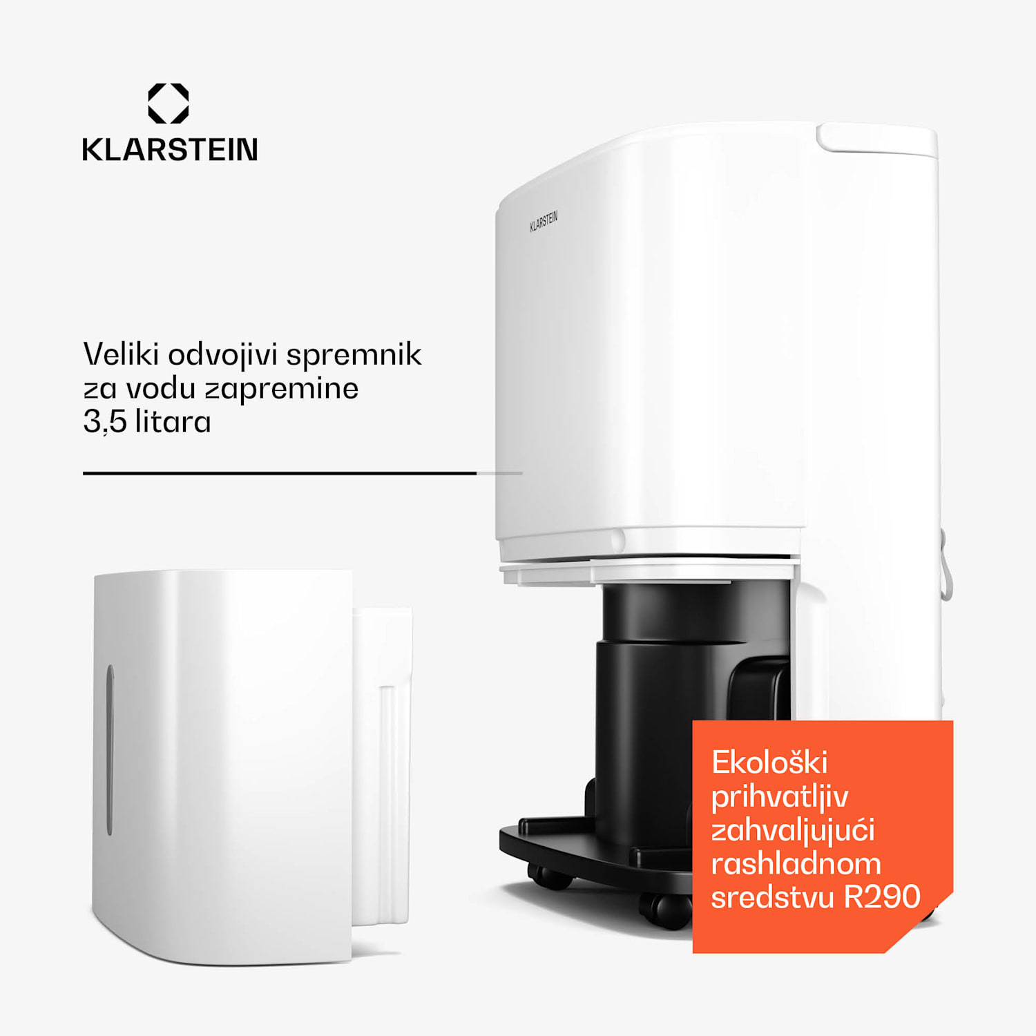 DryFy 20L odvlaživač, 20 L/dan, 50m², 230 m³/h, tajmer, spremnik za vodu, mobilni 20L/24h | Bijela