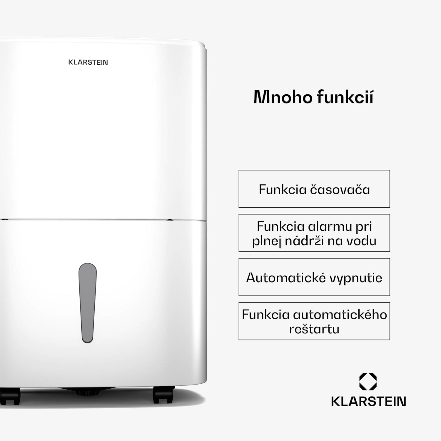 DryFy 20L odvlhčovač, 20 l/deň, 50m², 230 m³/h, časovač, nádrž na vodu, mobilný 