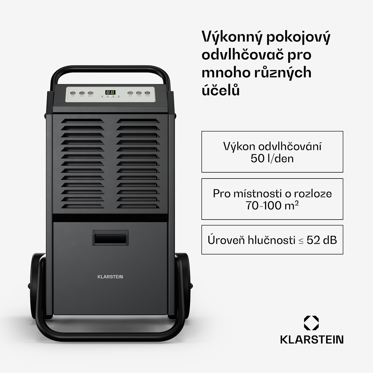 DuraDry 50L odvlhčovač vzduchu, 50 l/den, 50-80 m², nerezavějící ocel, mobilní, 450 m³/h 50L/24h | Antracit