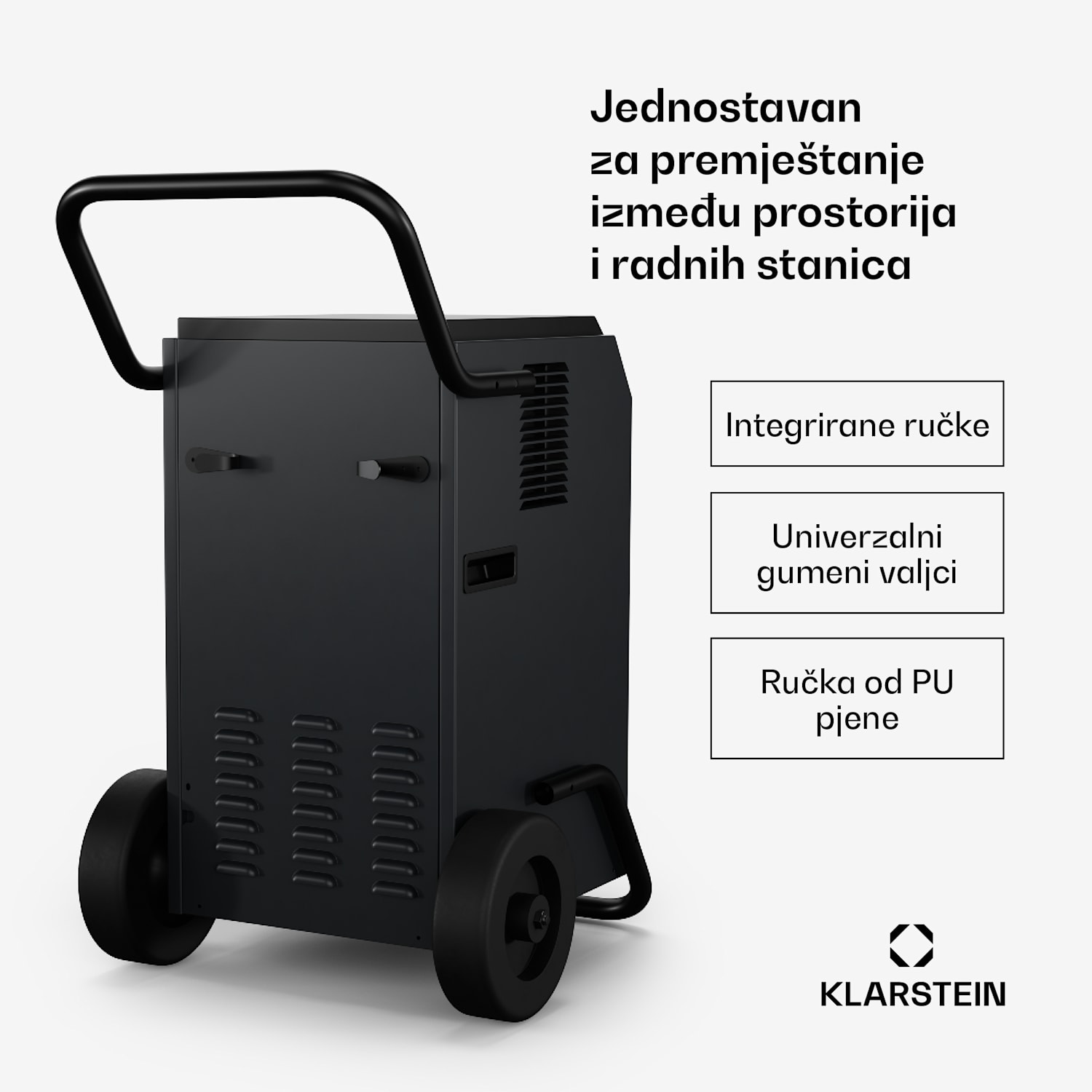 DuraDry 50L odvlaživač zraka| 50 L/dan, 50-80 m², nehrđajući čelik, mobilni, 450 m³/h 50L/24h | Antracit