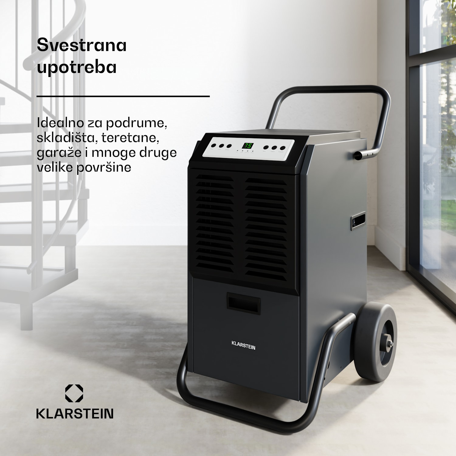 DuraDry 50L odvlaživač zraka| 50 L/dan, 50-80 m², nehrđajući čelik, mobilni, 450 m³/h 50L/24h | Antracit