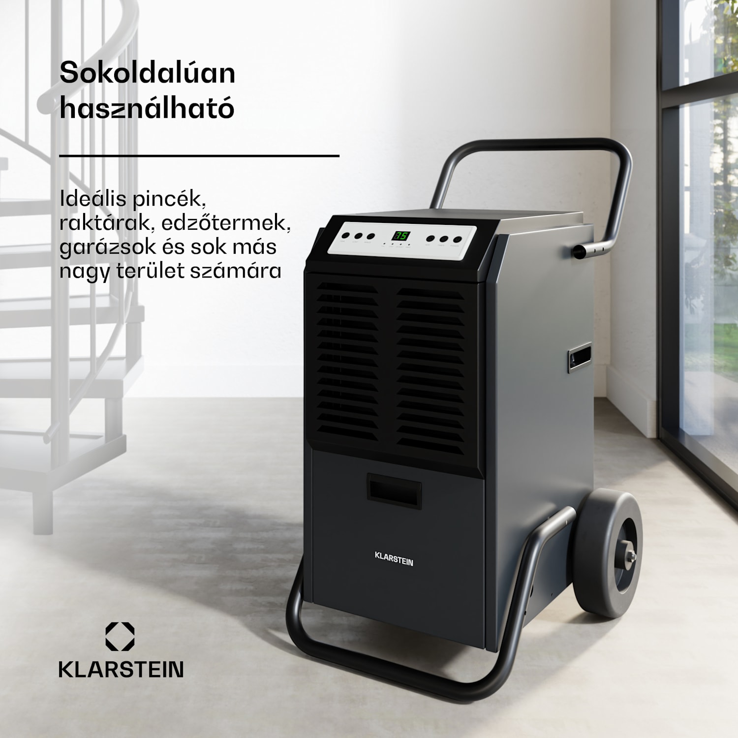 DuraDry 50L páramentesítő, 50 l/nap, 50-80 m², rozsdamentes acél, mobil, 450 m³/h 50L/24h | Antracit