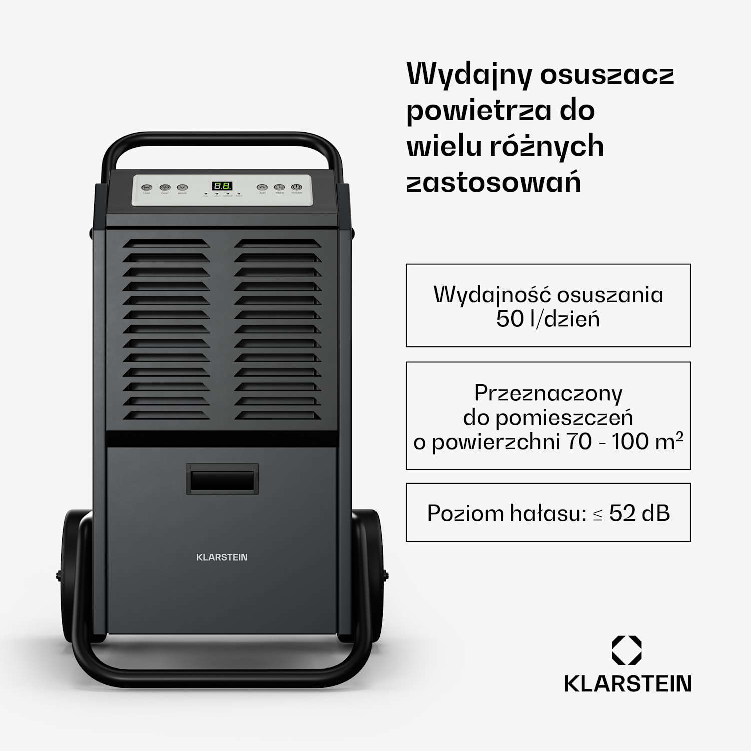 DuraDry 50L osuszacz powietrza, 50 l/doba, 50-80 m², stal nierdzewna, przenośny, 450 m³/h 50L/24h | Antracyt