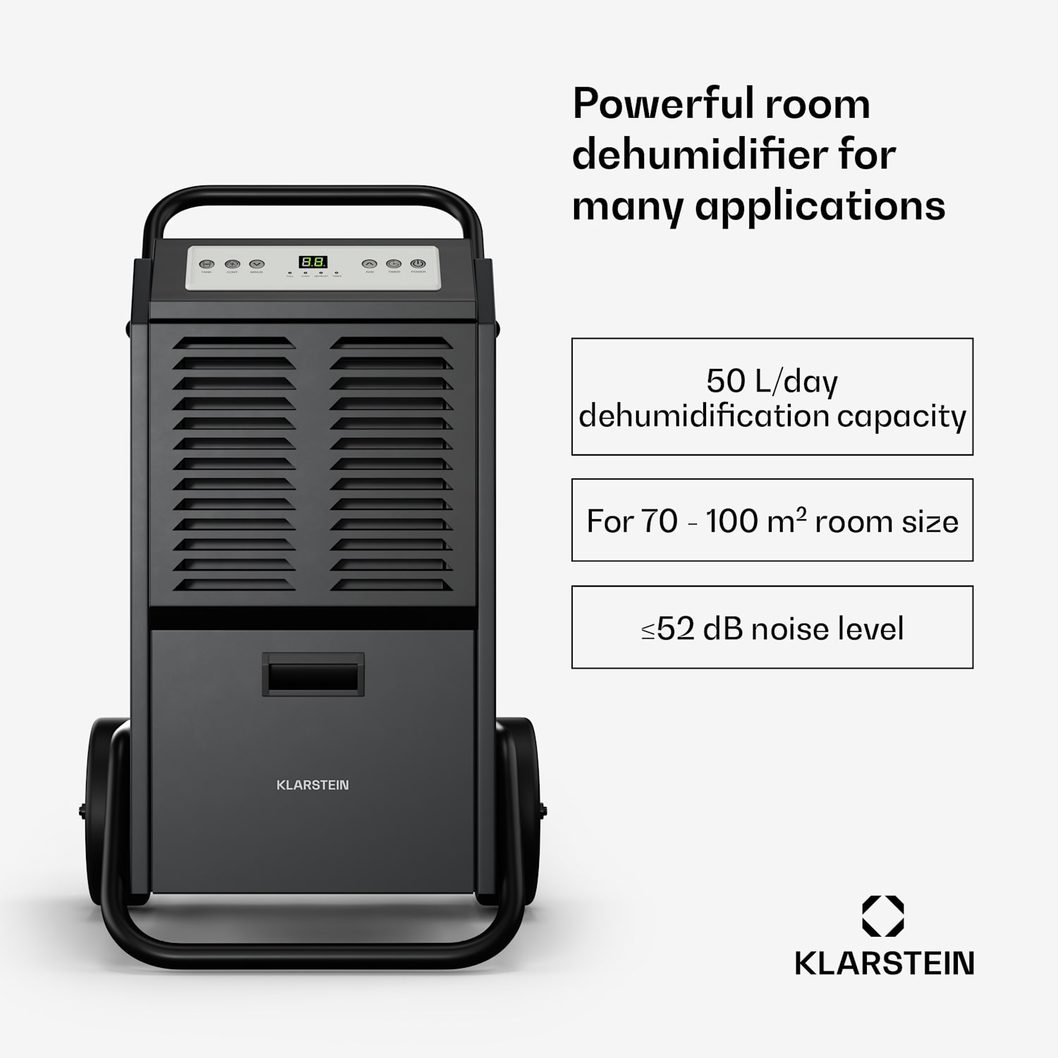 DuraDry 50L luchtontvochtiger | 50L/dag | 50-80 m₂ | roestvrij | mobiel | 450 m³/h 50L/24h | Antraciet