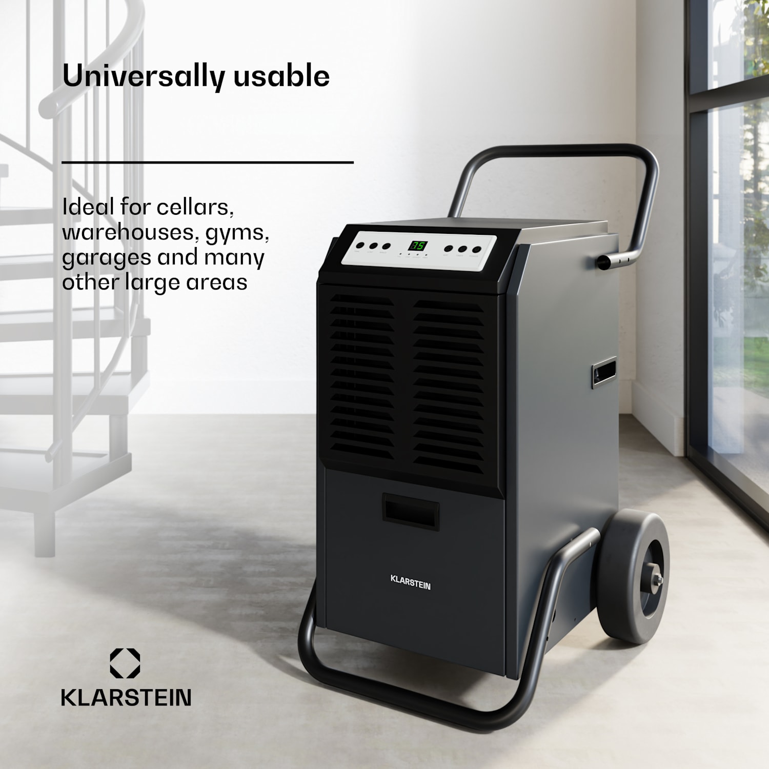 DuraDry 50L luchtontvochtiger | 50L/dag | 50-80 m₂ | roestvrij | mobiel | 450 m³/h 50L/24h | Antraciet